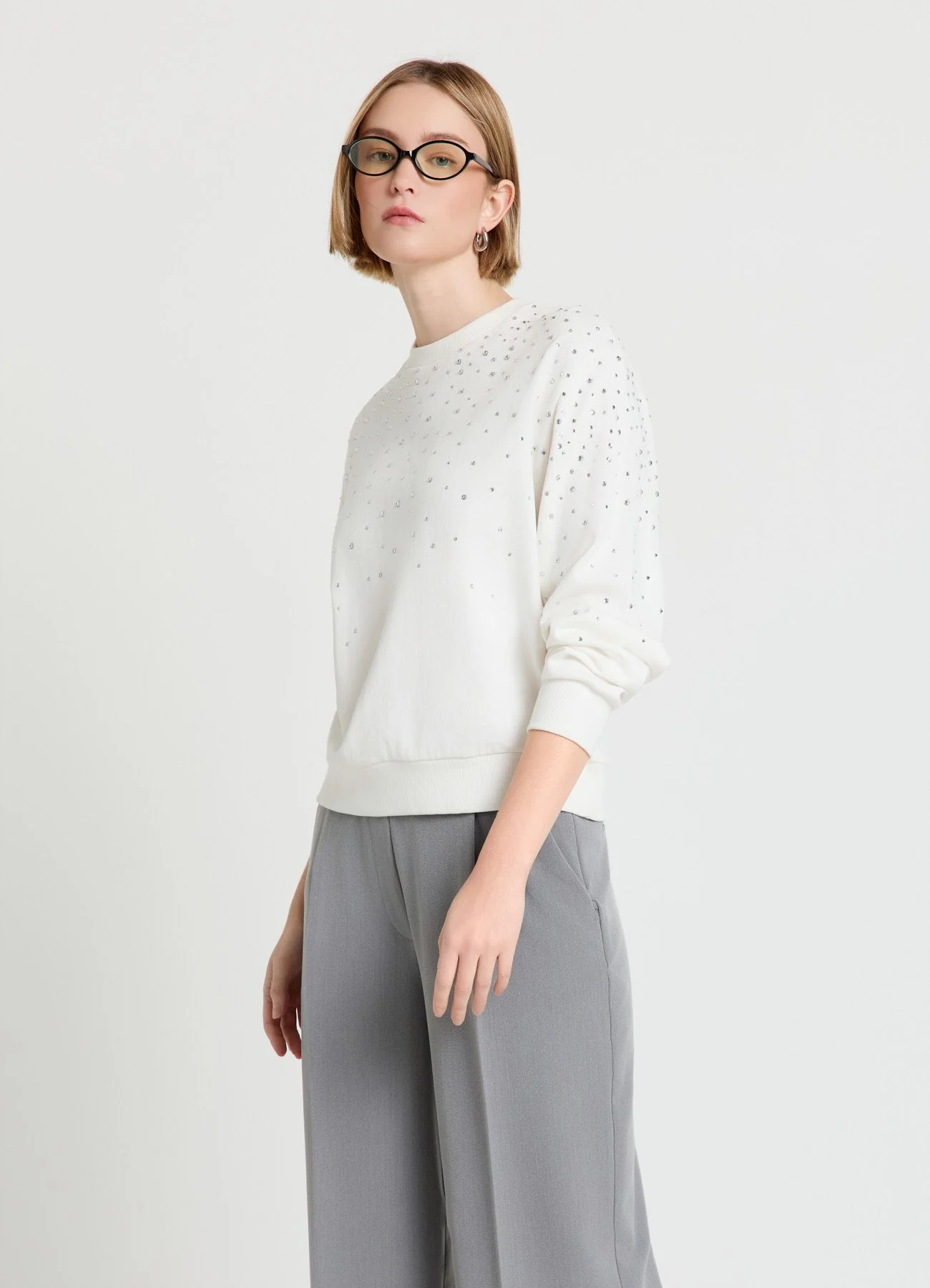 Felpa girocollo con strass - Image 3