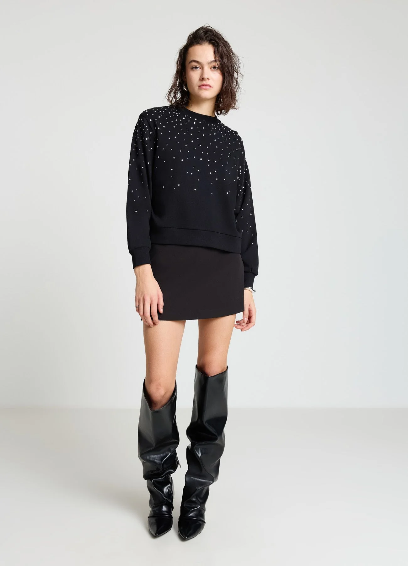 Felpa girocollo con strass - Image 2