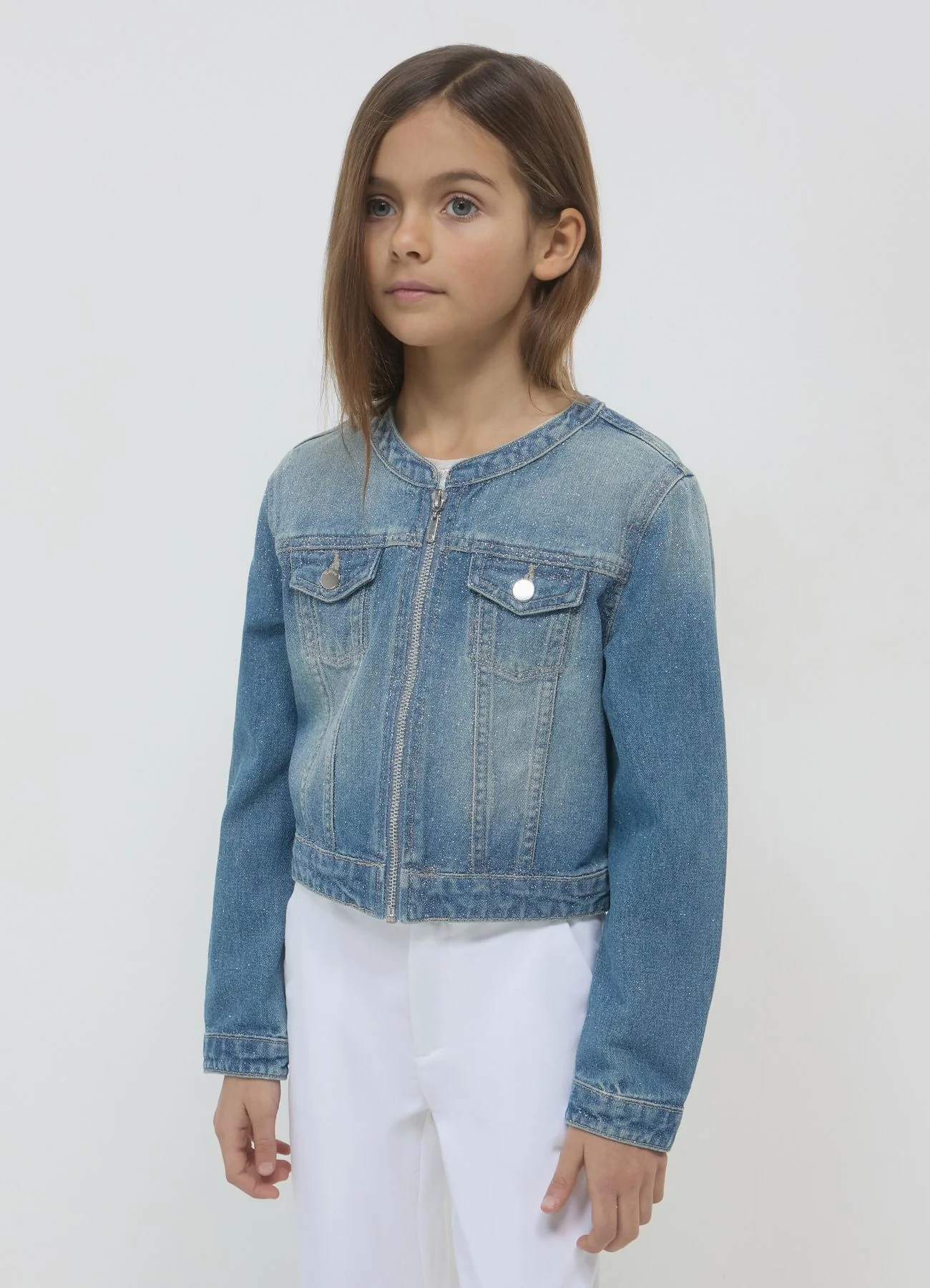 Giacca crop denim glitter