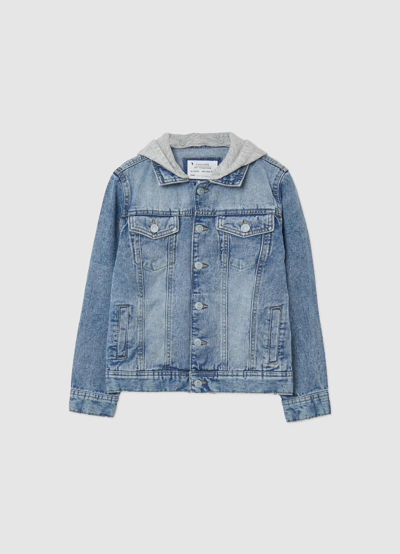 Giacca denim con cappuccio in felpa - Image 4