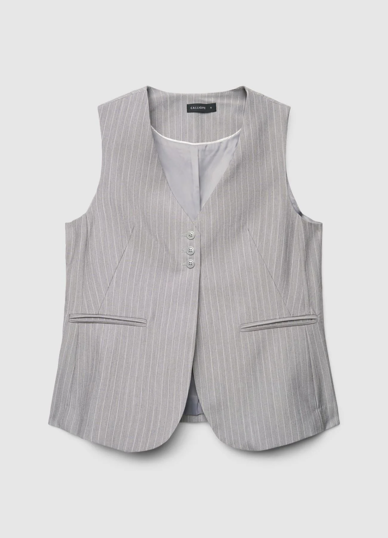 Gilet gessato con abbottonatura alta - Image 5