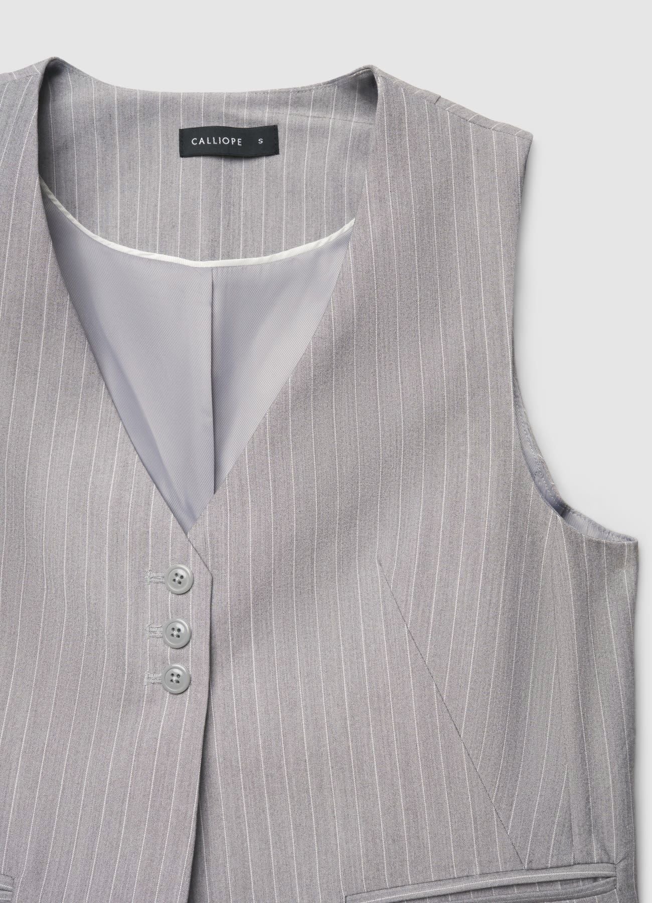 Gilet gessato con abbottonatura alta - Image 6