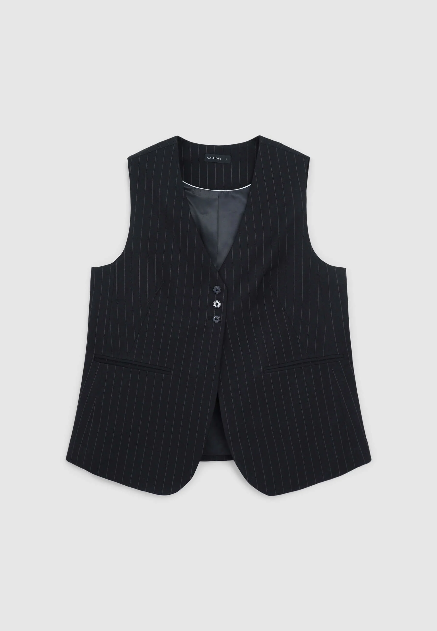 Gilet gessato con abbottonatura alta - Image 4