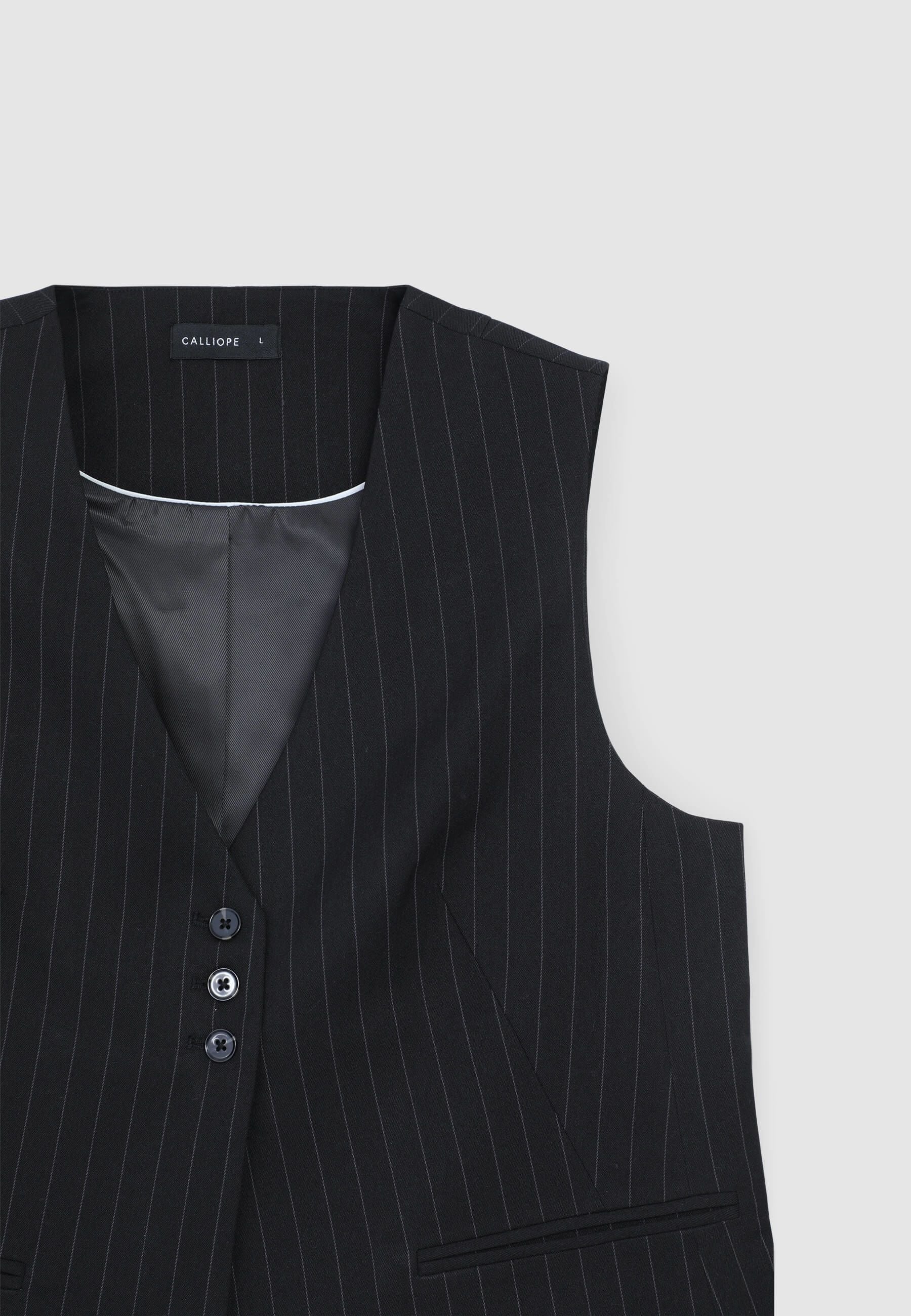 Gilet gessato con abbottonatura alta - Image 6