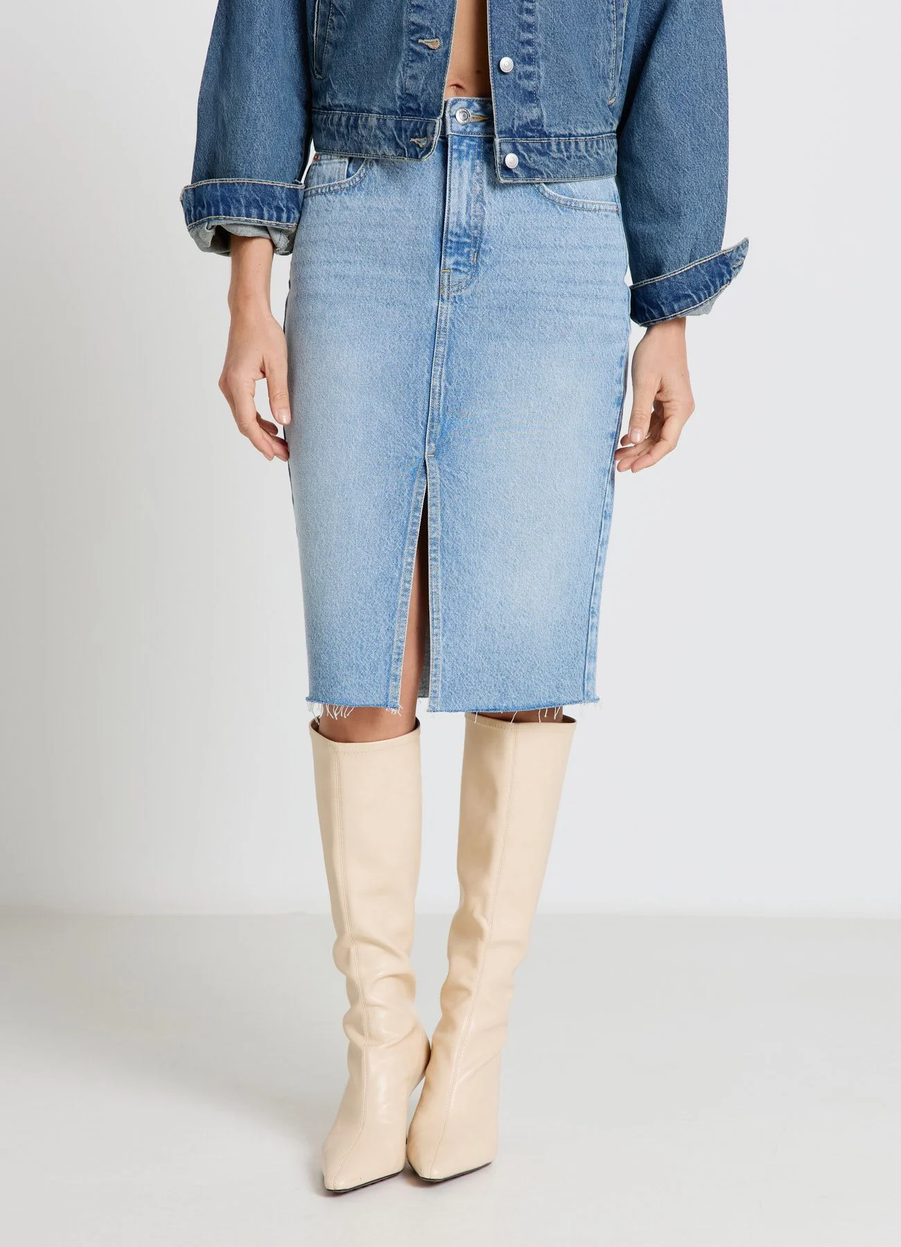 Gonna longuette in denim con spacco - Image 3