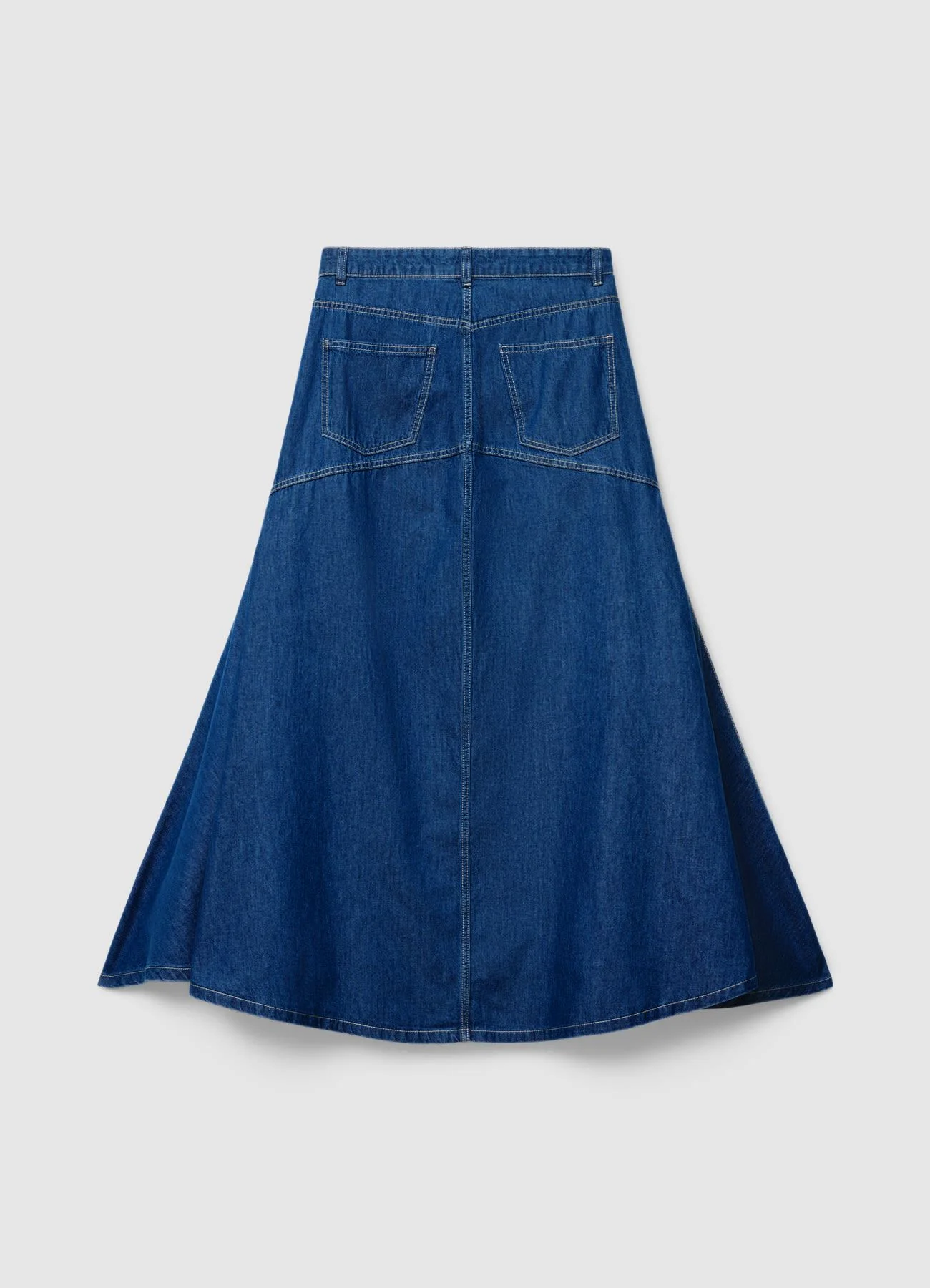 Gonna lunga svasata in denim con impunture - Image 5