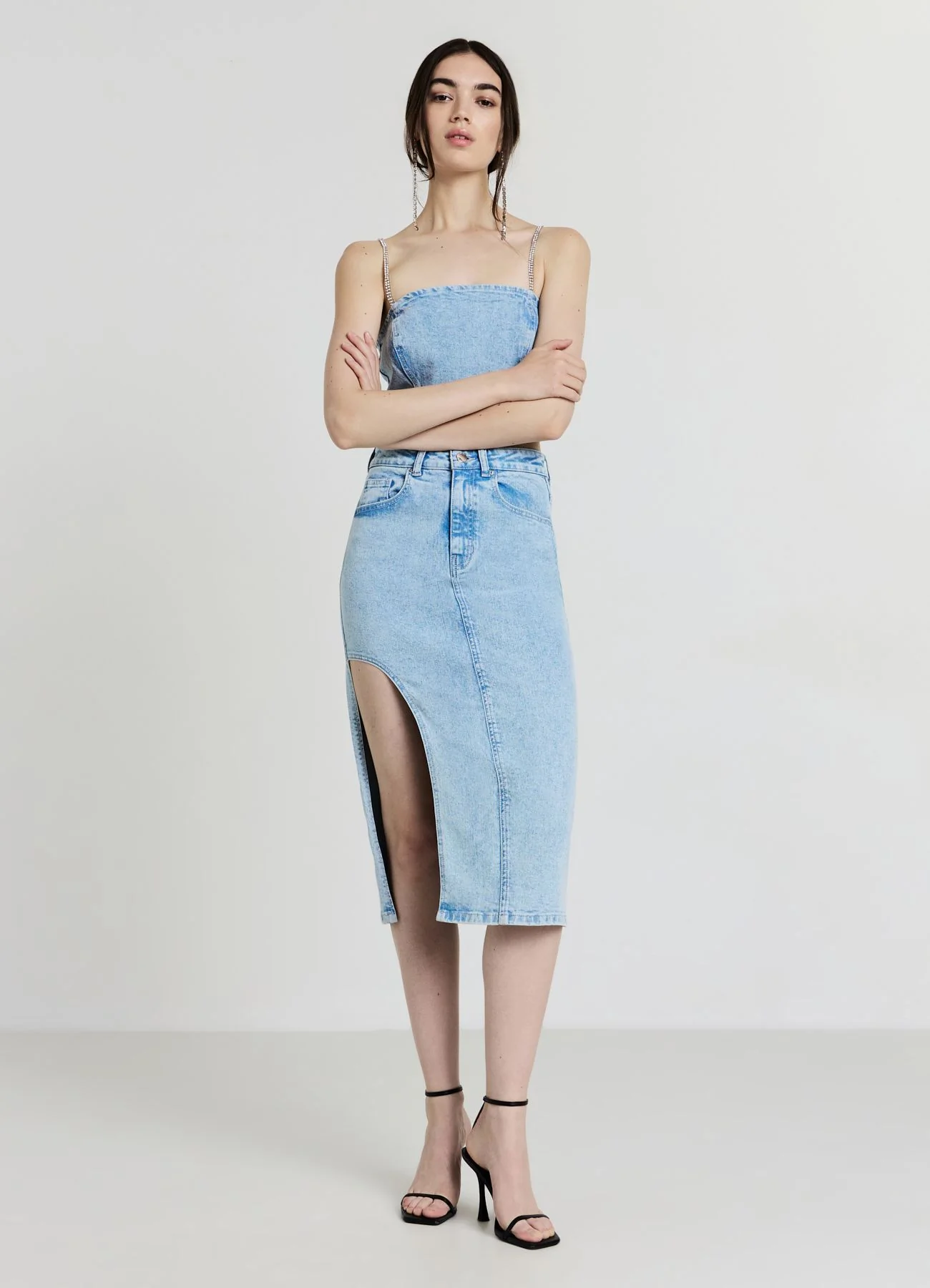 Gonna midi denim con spacco