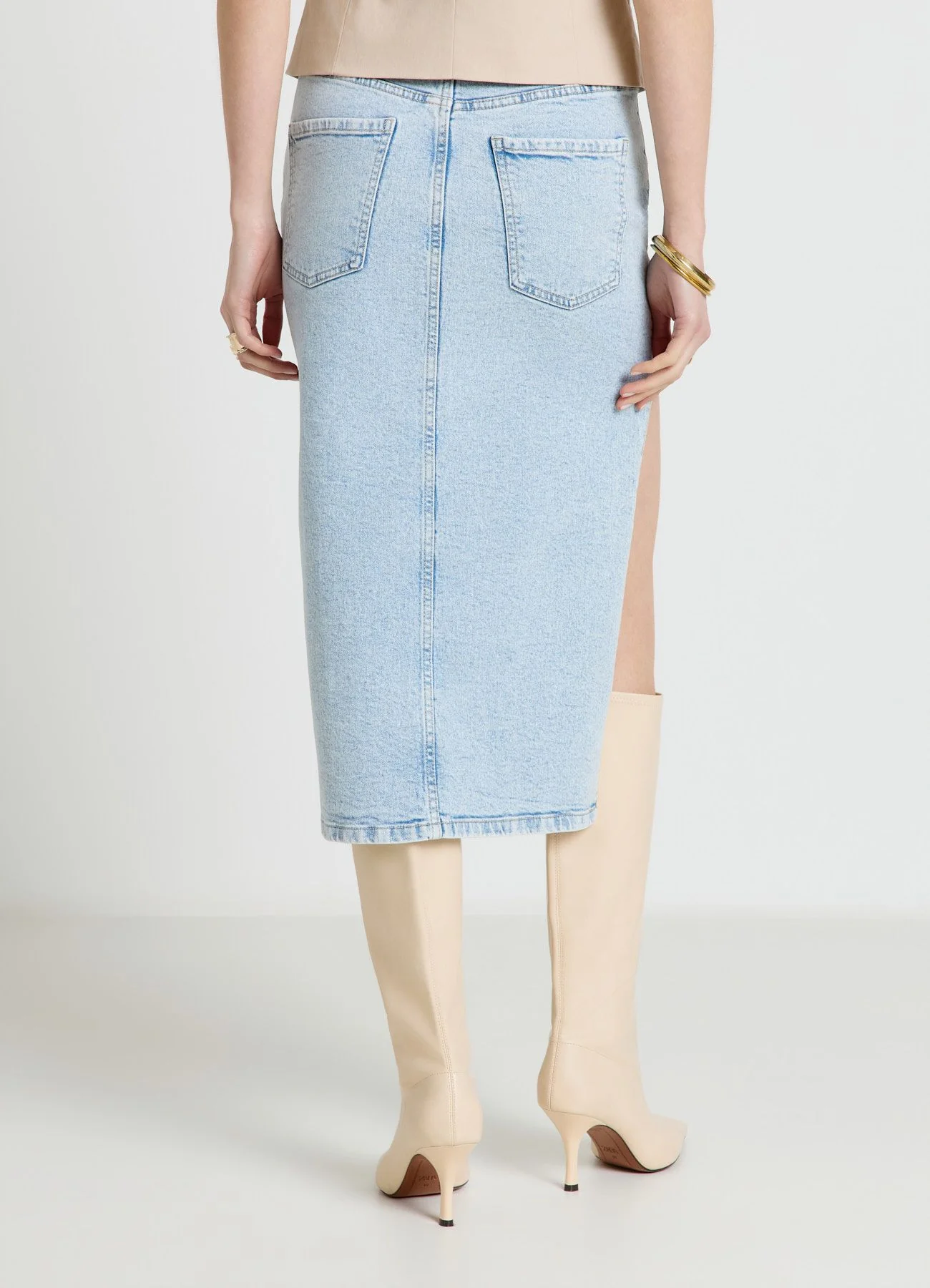 Gonna midi in denim con spacco - Image 3