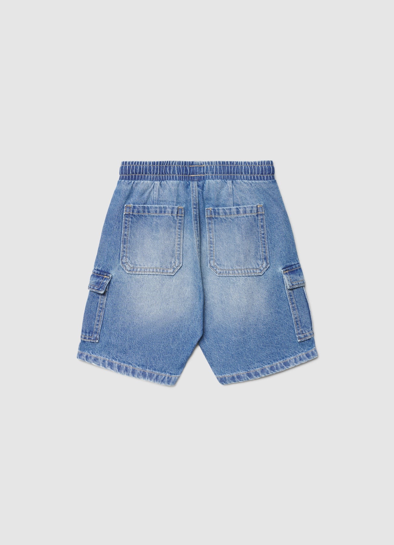 Jeans cargo a tinta unita con elastico in vita - Image 2