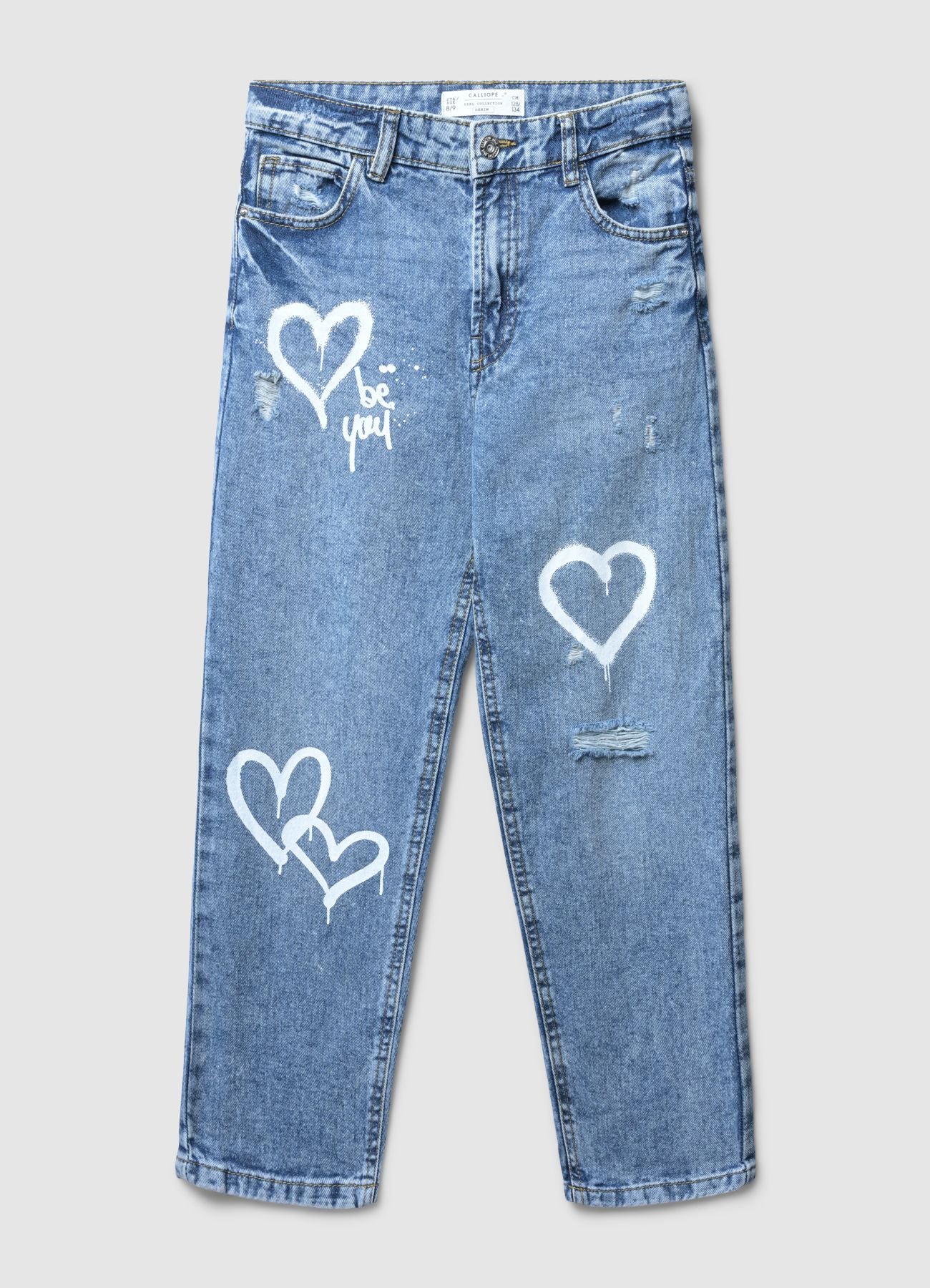 Jeans mom fit con strappi e stampa cuori - Image 4
