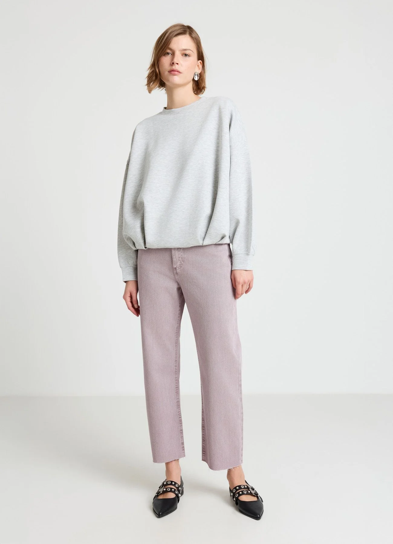 Jeans straight crop a tinta unita - Image 3