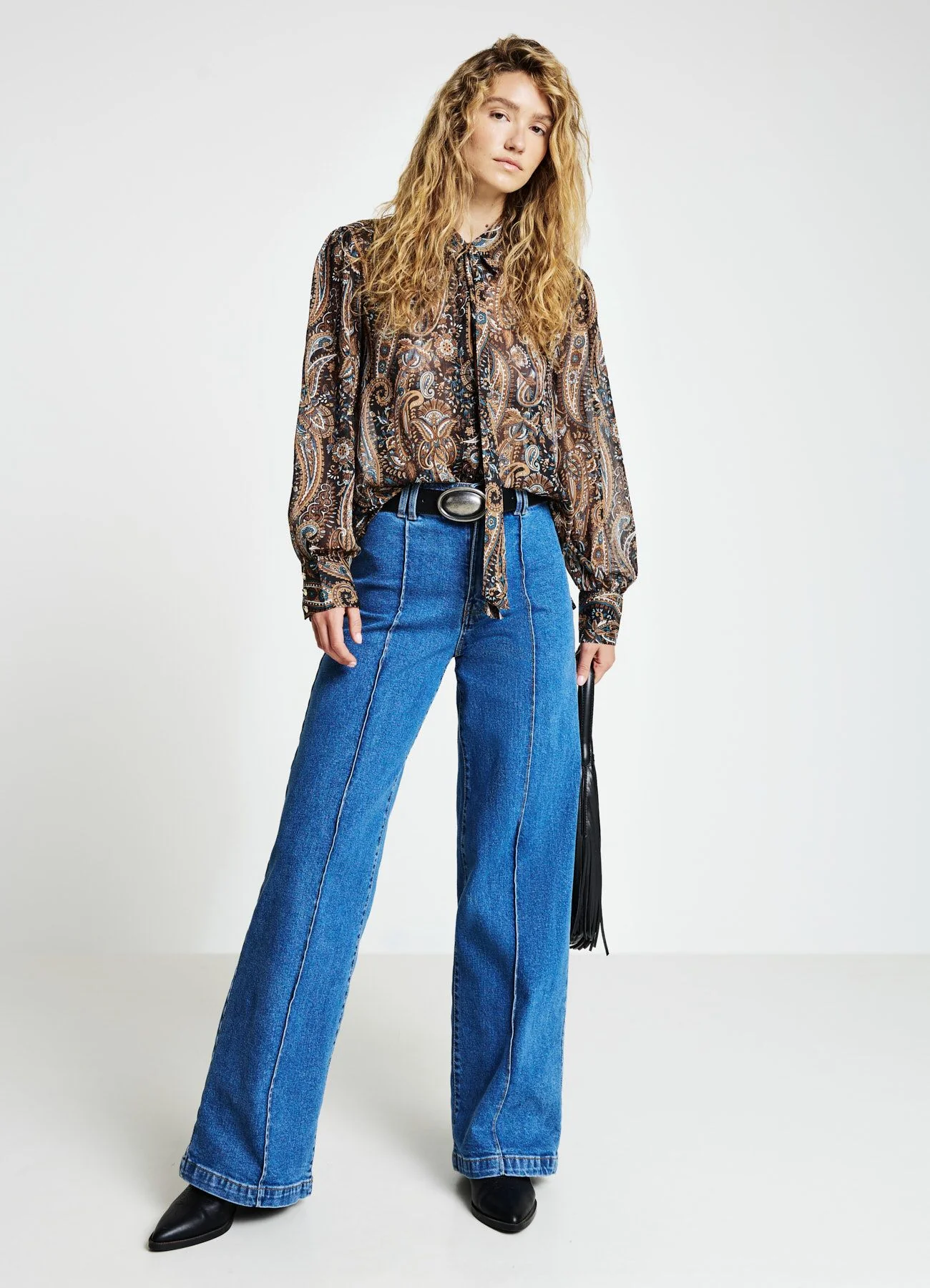 Jeans wide leg con cuciture in rilievo - Image 2