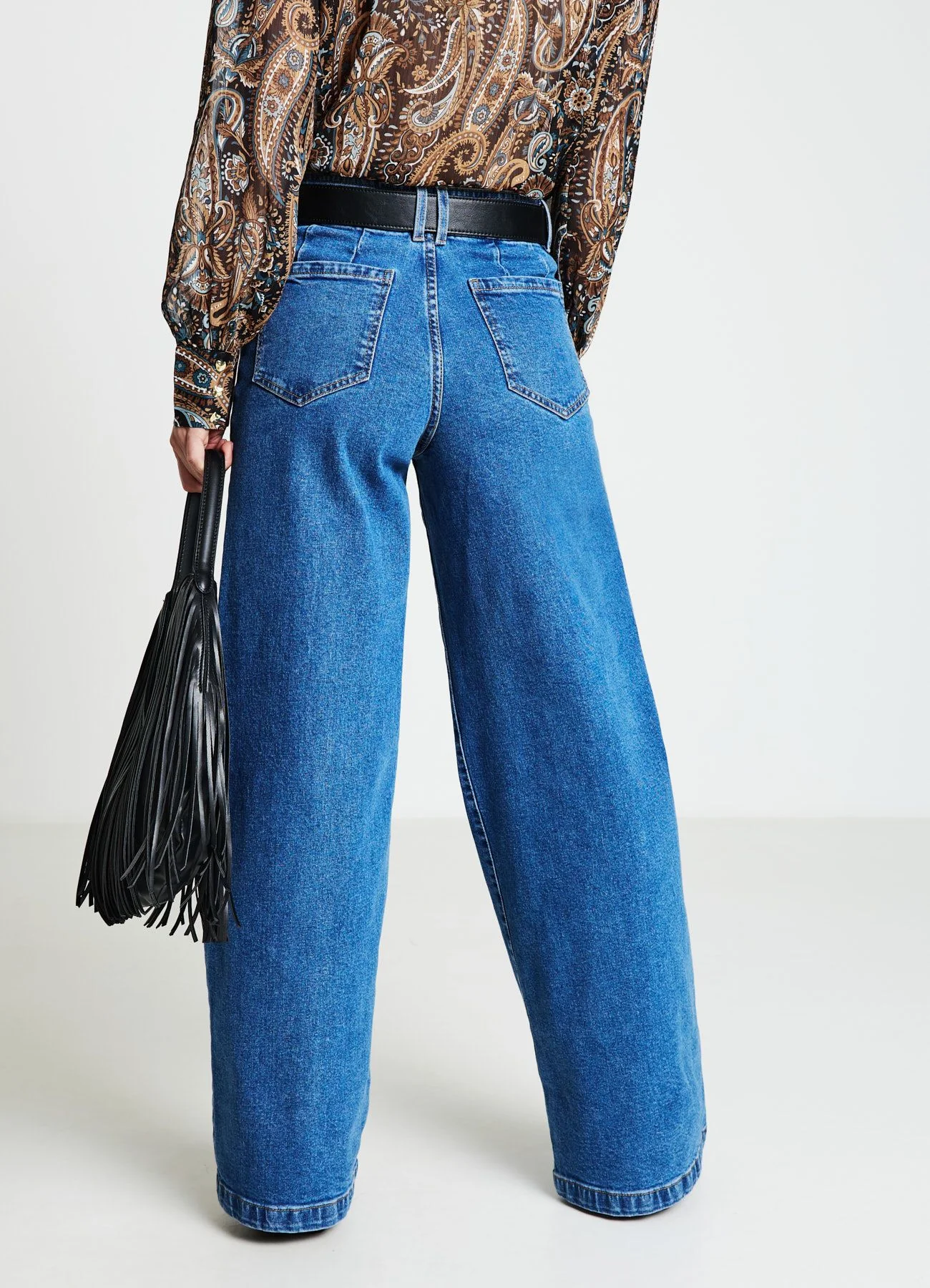 Jeans wide leg con cuciture in rilievo - Image 3
