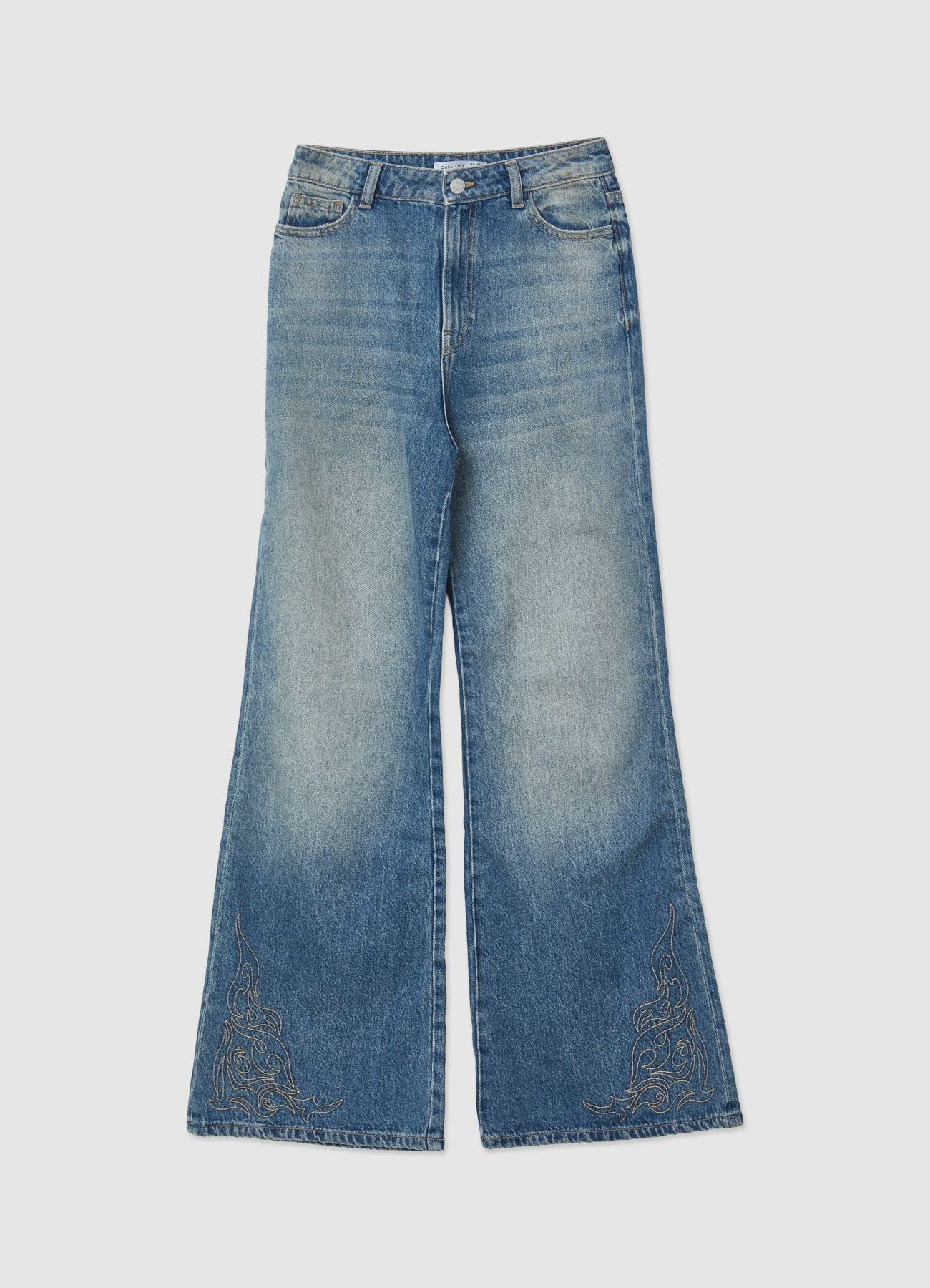 Jeans wide leg con ricamo al fondo - Image 4