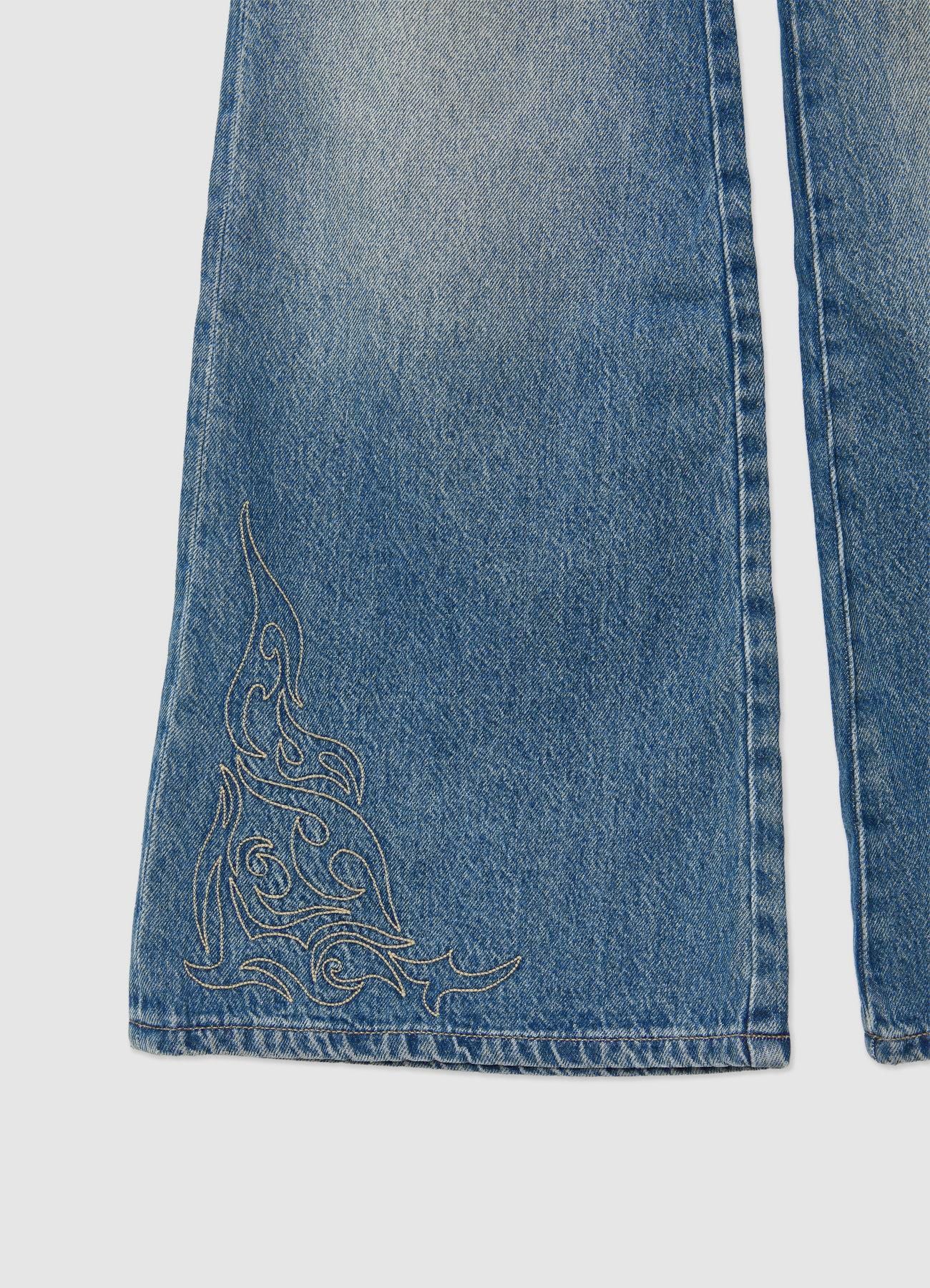 Jeans wide leg con ricamo al fondo - Image 5