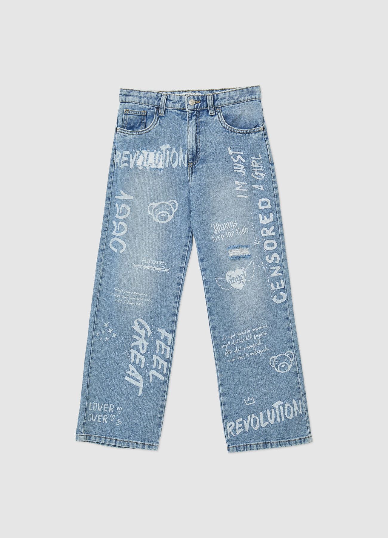 Jeans wide leg con scritte - Image 2