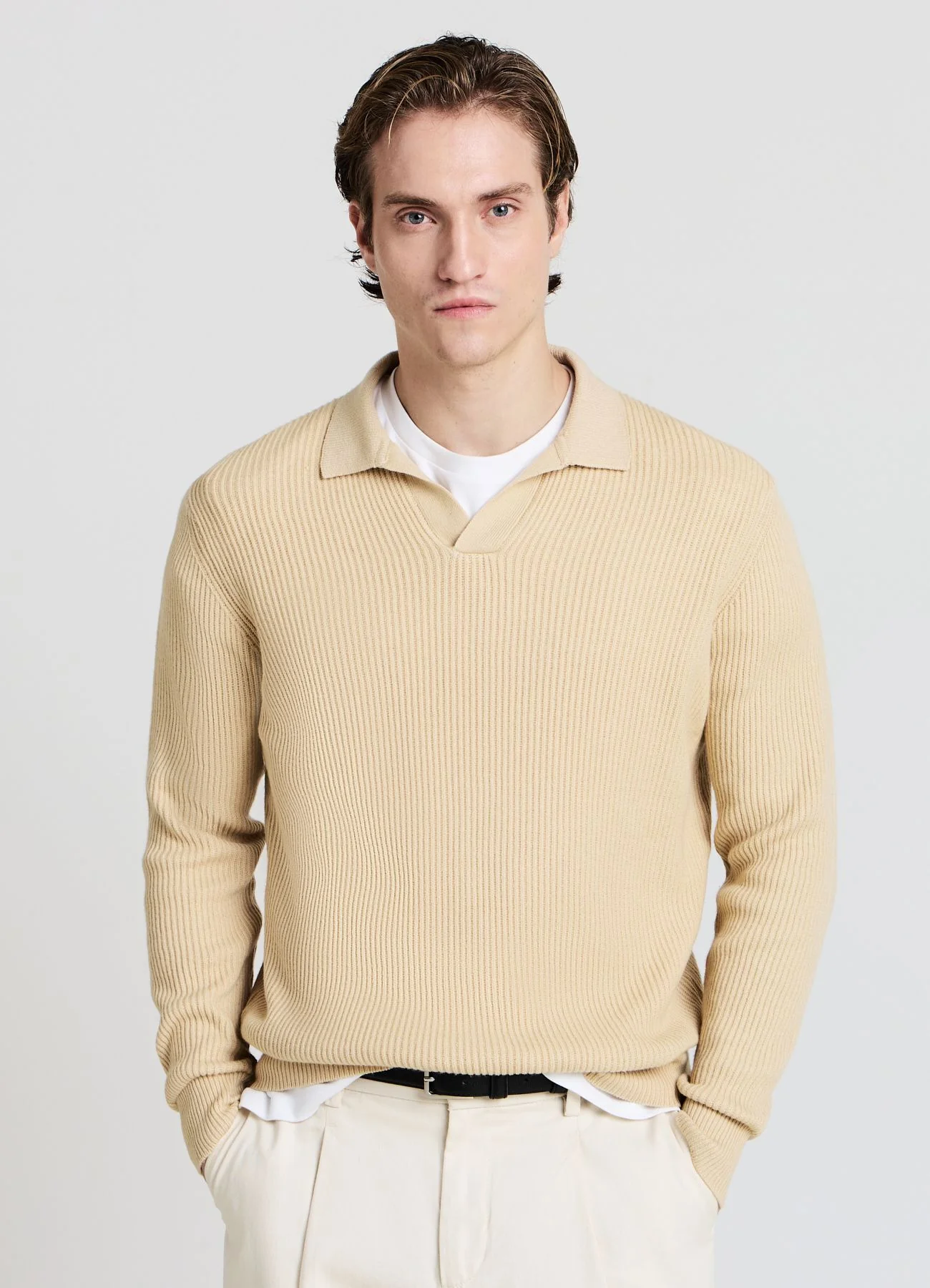 Maglia a coste con collo polo - Image 3