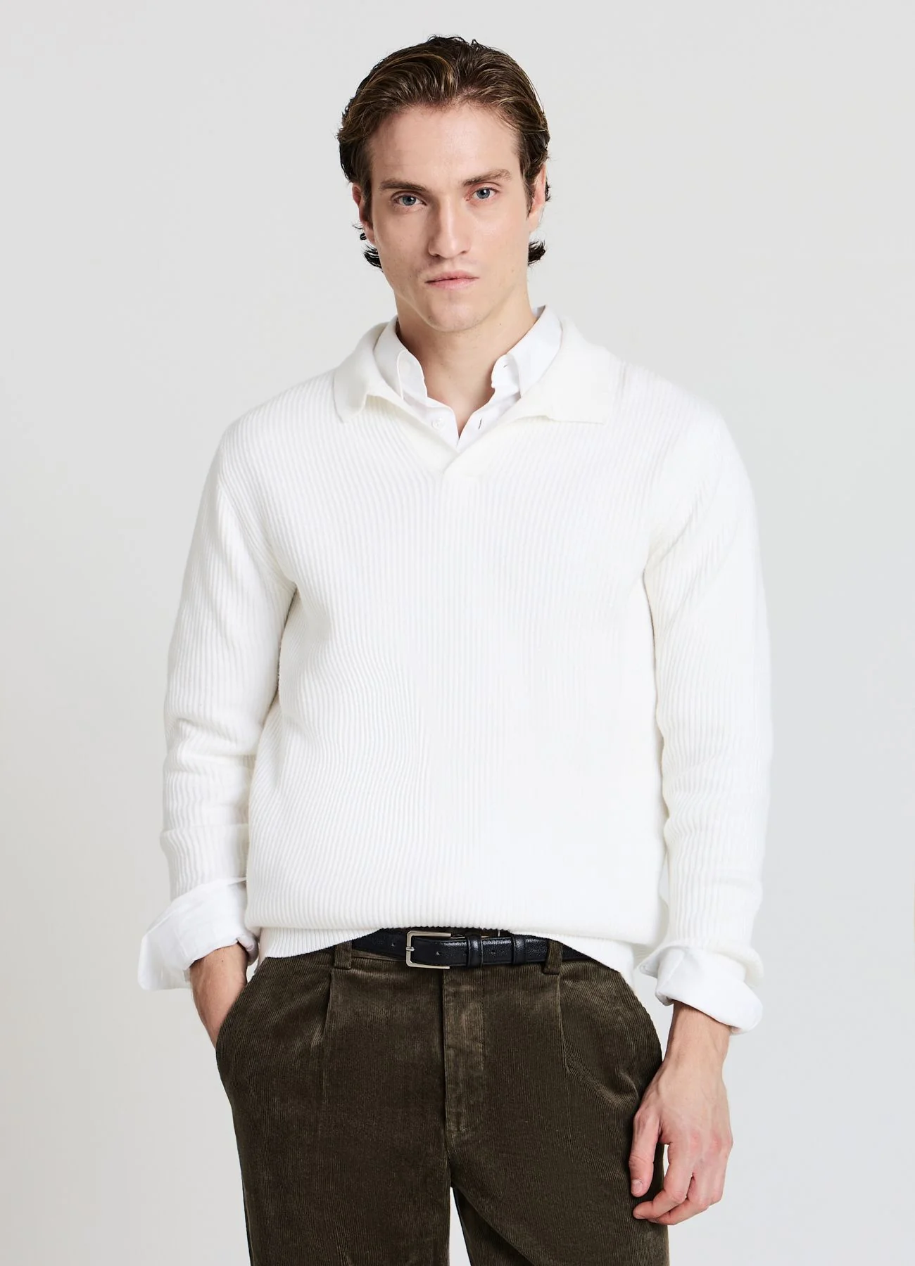 Maglia a coste con collo polo - Image 2