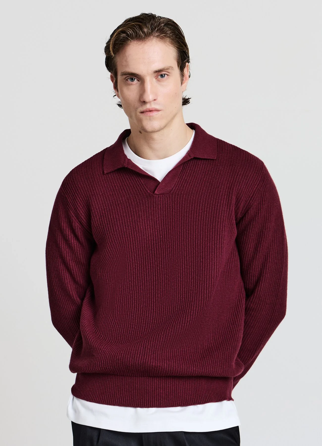 Maglia a coste con collo polo - Image 2