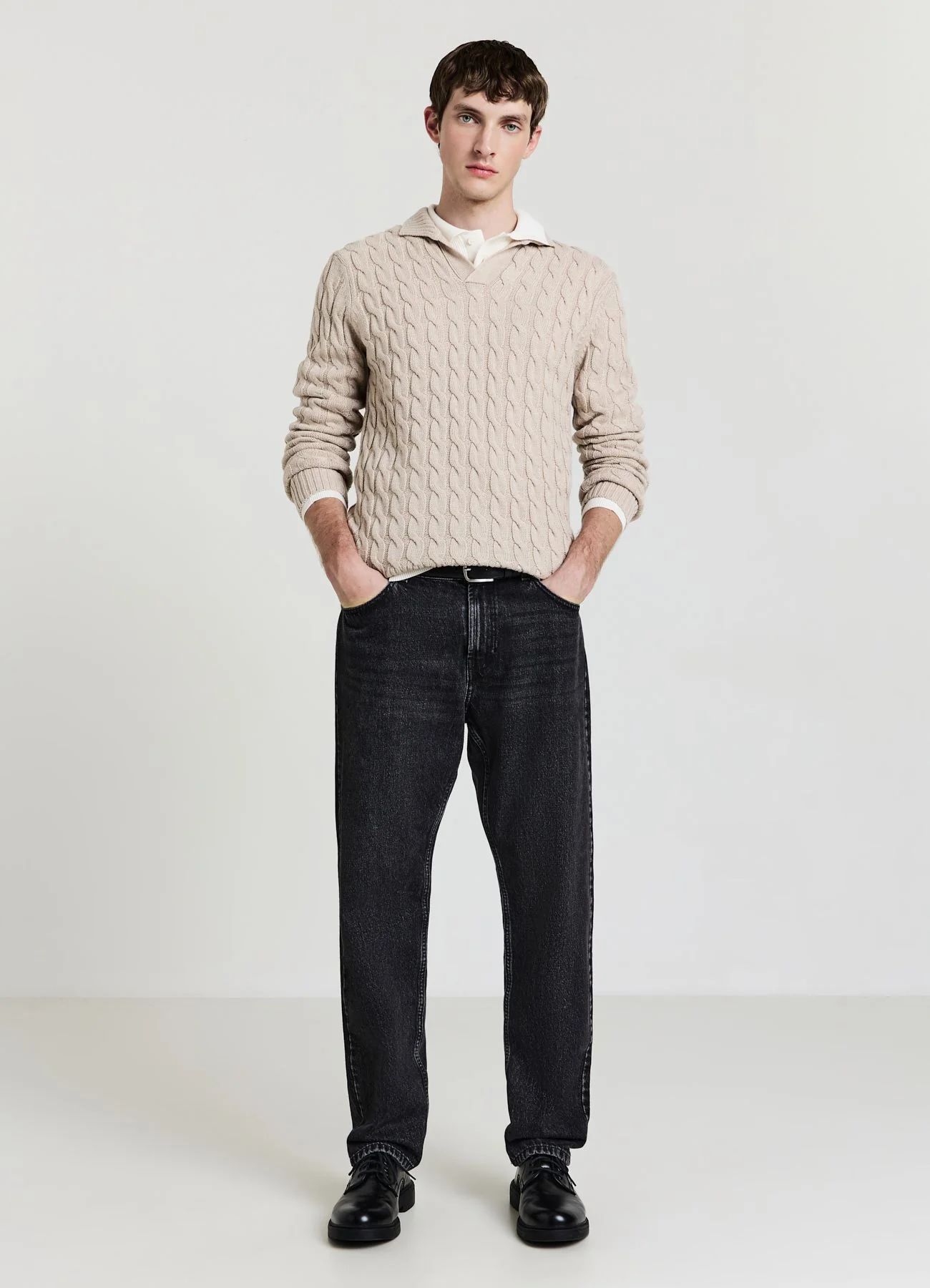 Maglia a trecce con collo derby - Image 2