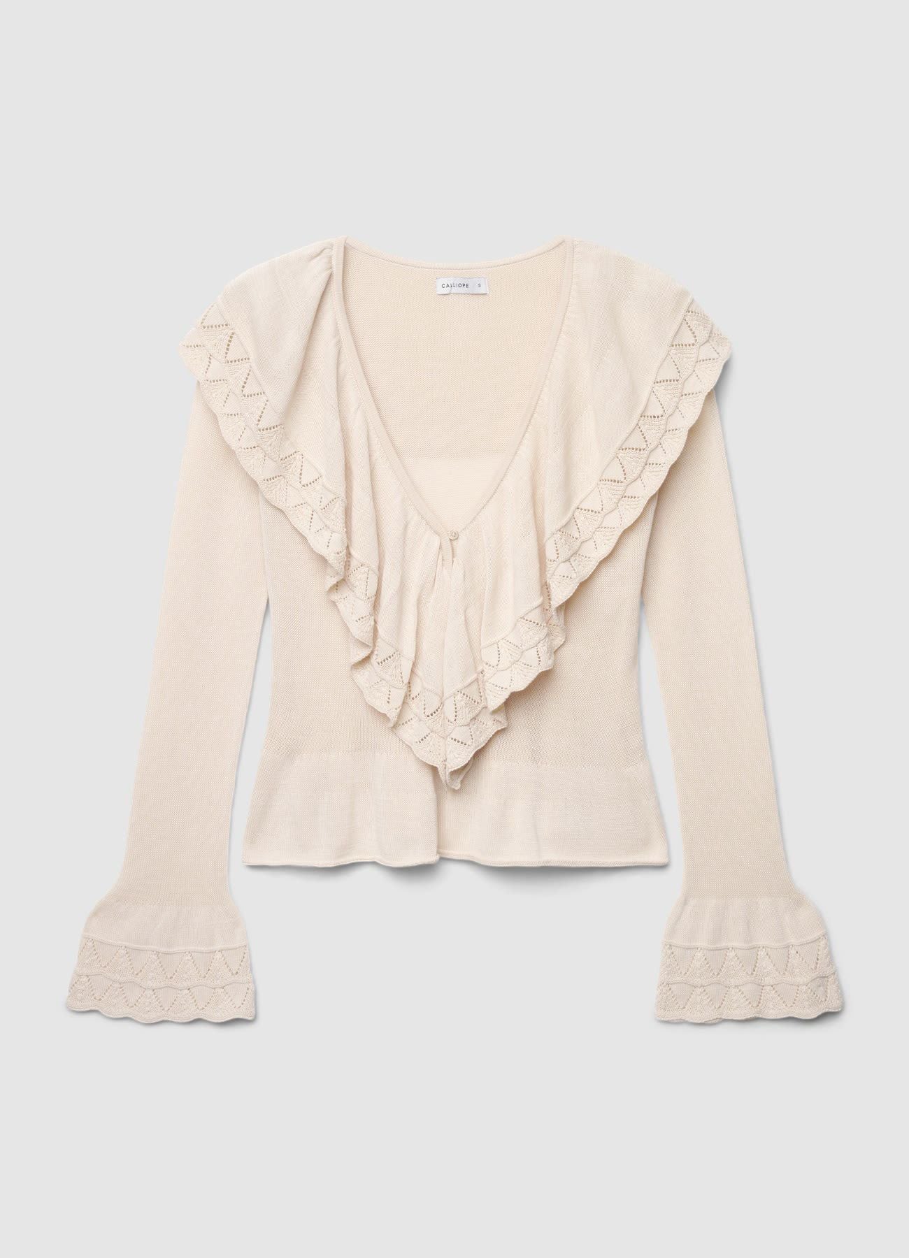Maglia con volant e scollo a V - Image 4
