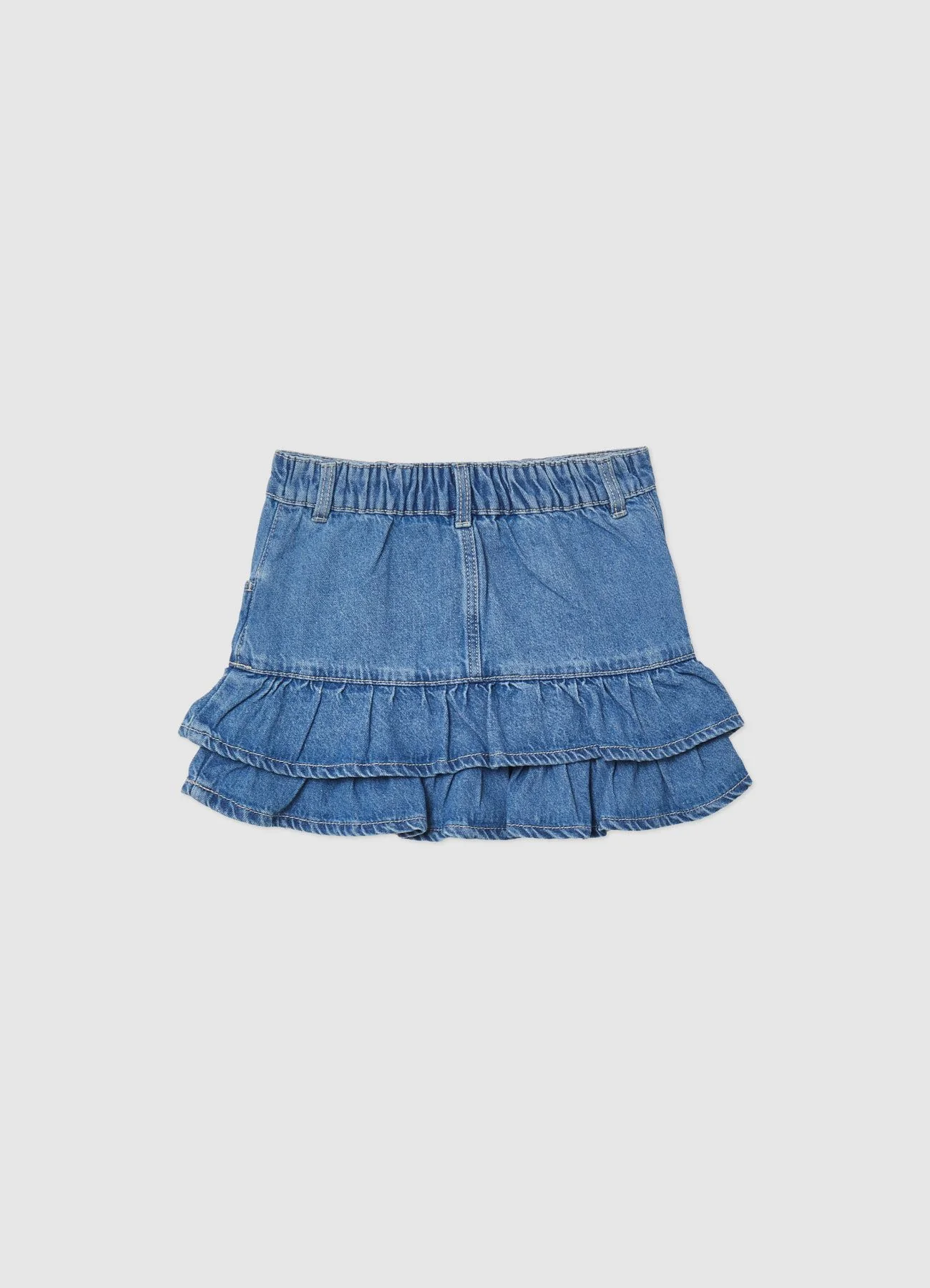 Minigonna denim con balze e strass - Image 2