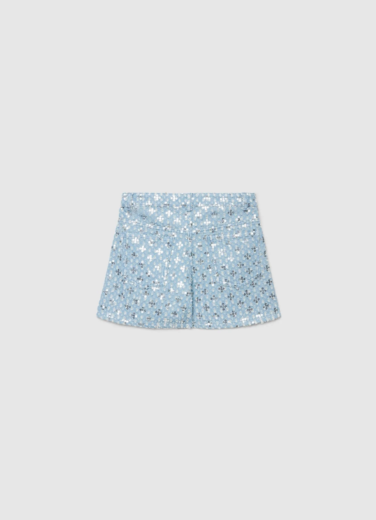 Minigonna in denim con applicazioni di paillettes