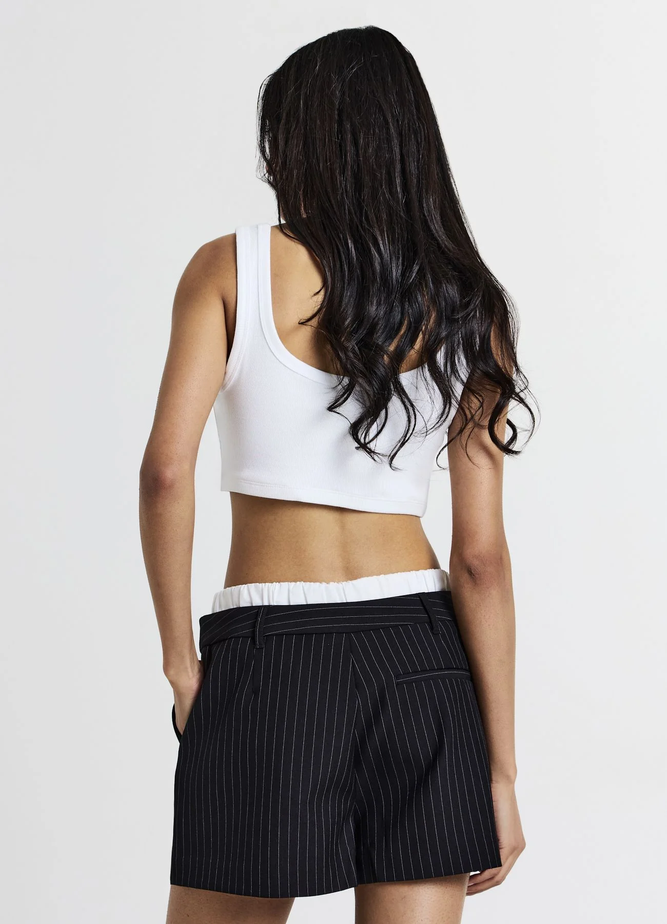 Pantaloncini gessati fascia in vita - Image 2