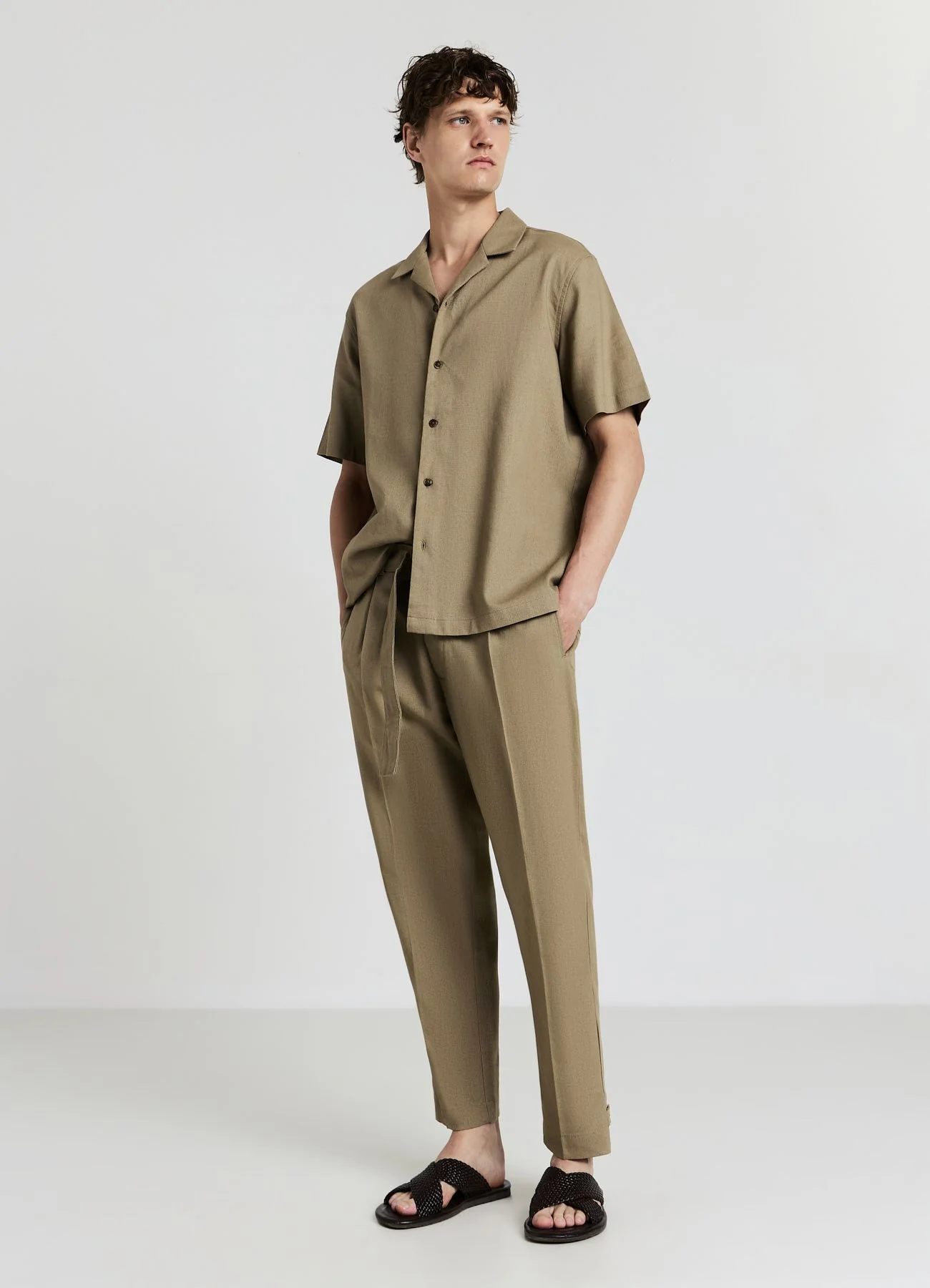 Pantalone misto lino con cintura
