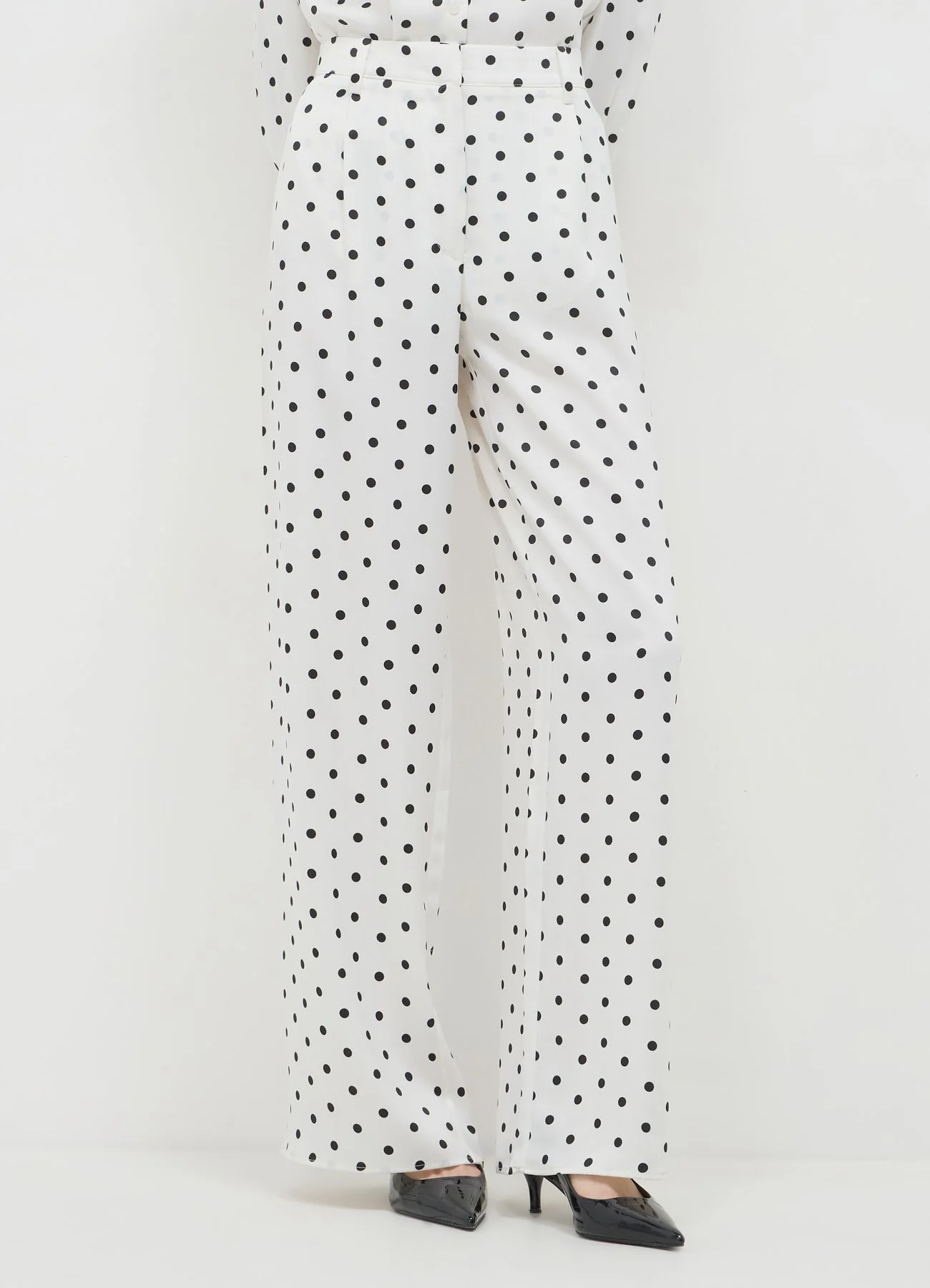 Pantalone palazzo simil satin a pois