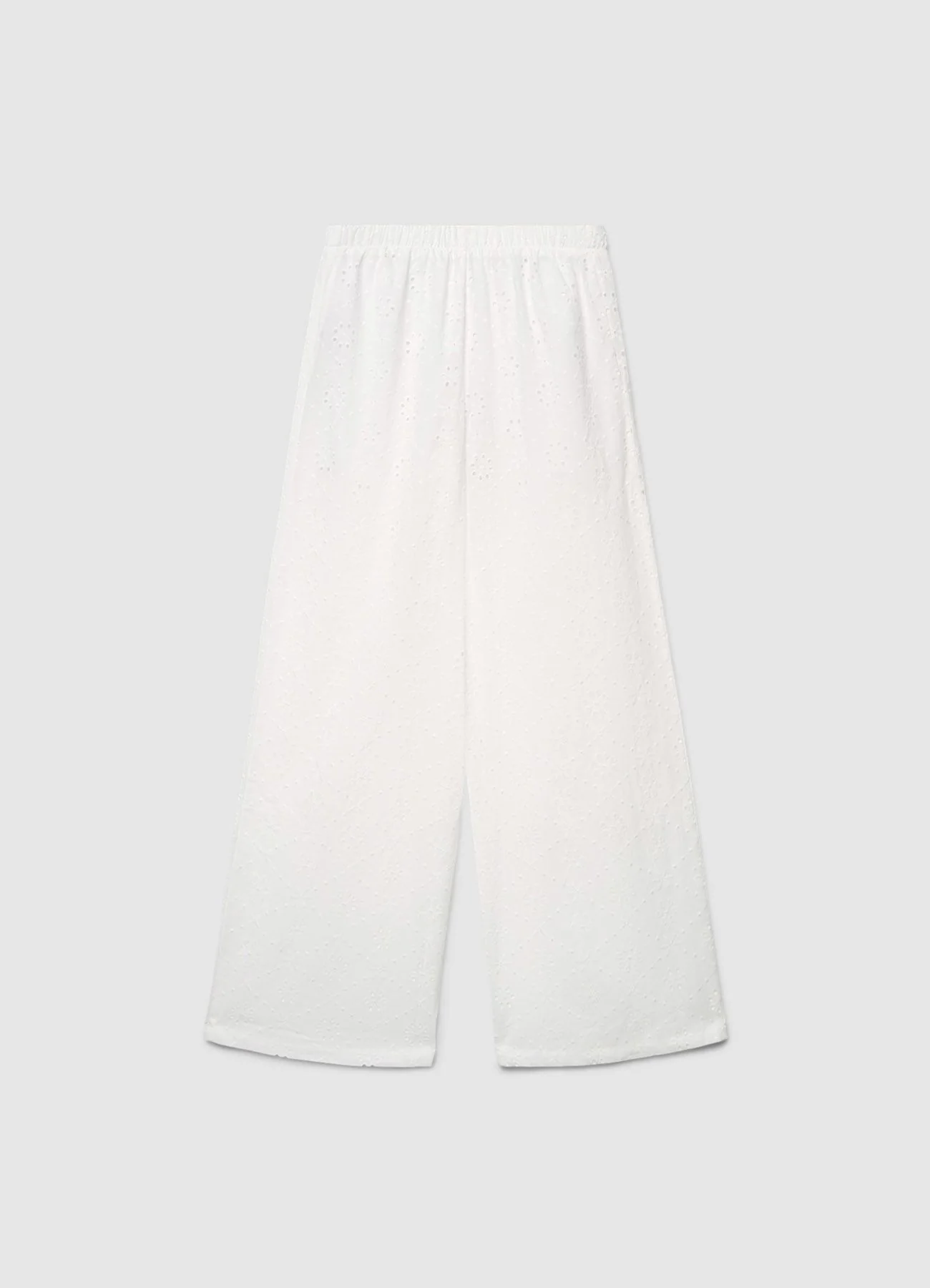 Pantaloni a gamba ampia in sangallo con vita elasticizzata - Image 4
