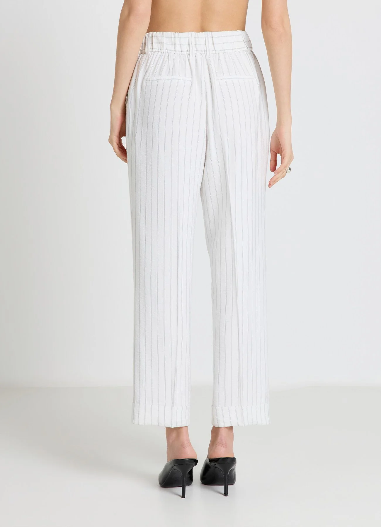 Pantaloni a righe con elastico in vita e risvolto - Image 2