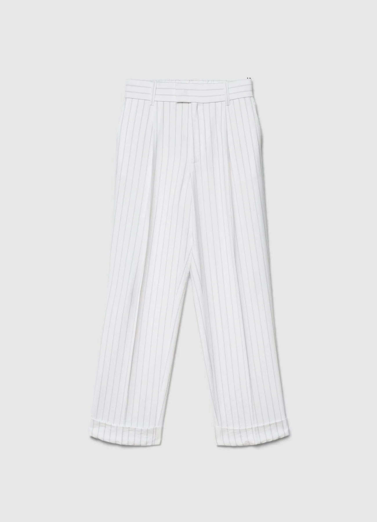 Pantaloni a righe con elastico in vita e risvolto - Image 4