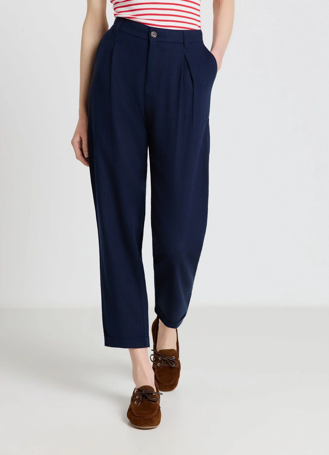 Pantaloni con pince in misto lino - Image 3