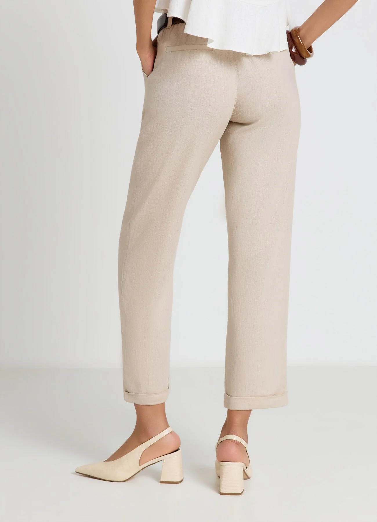 Pantaloni con pince in misto lino - Image 2