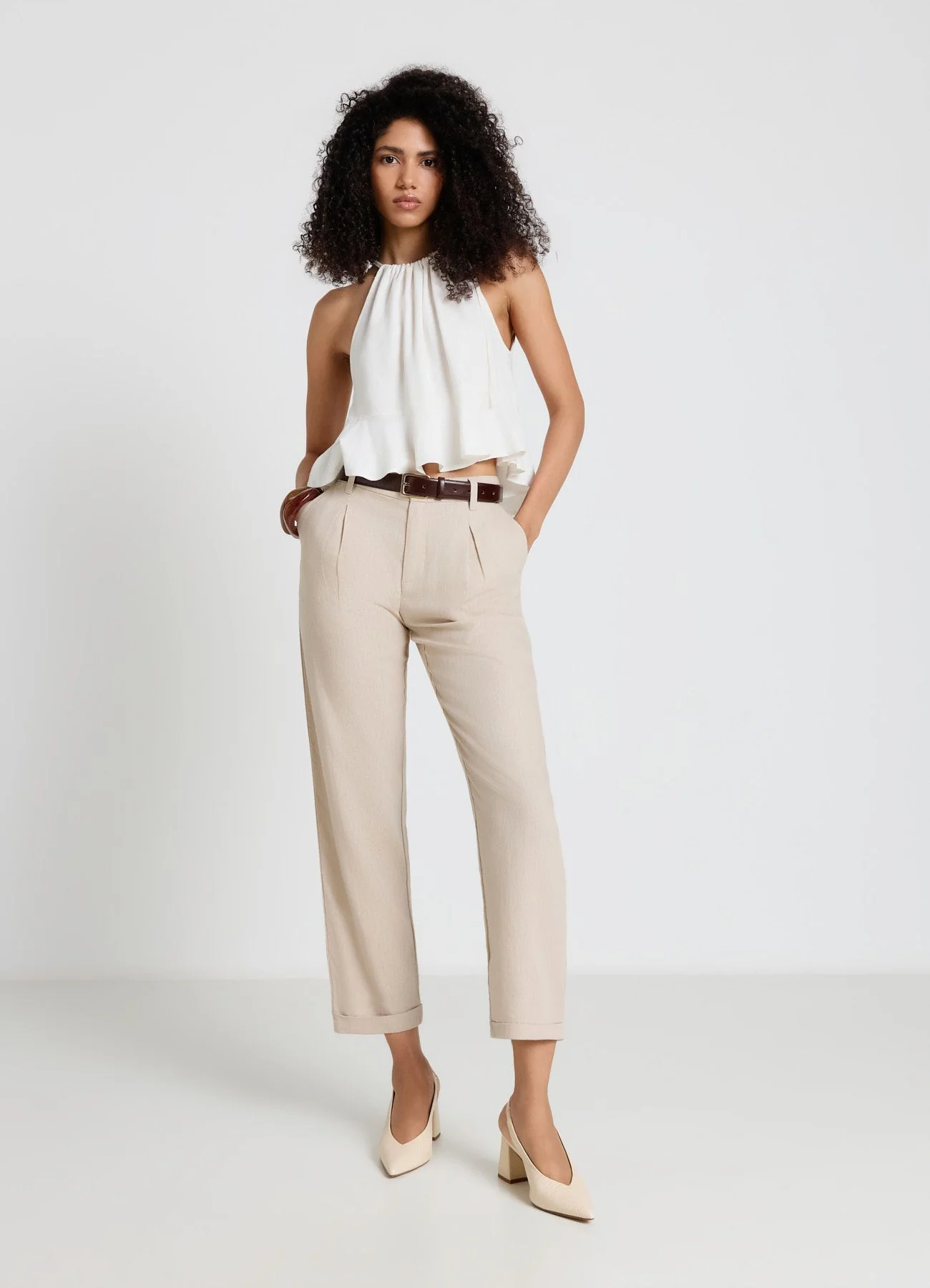 Pantaloni con pince in misto lino - Image 3
