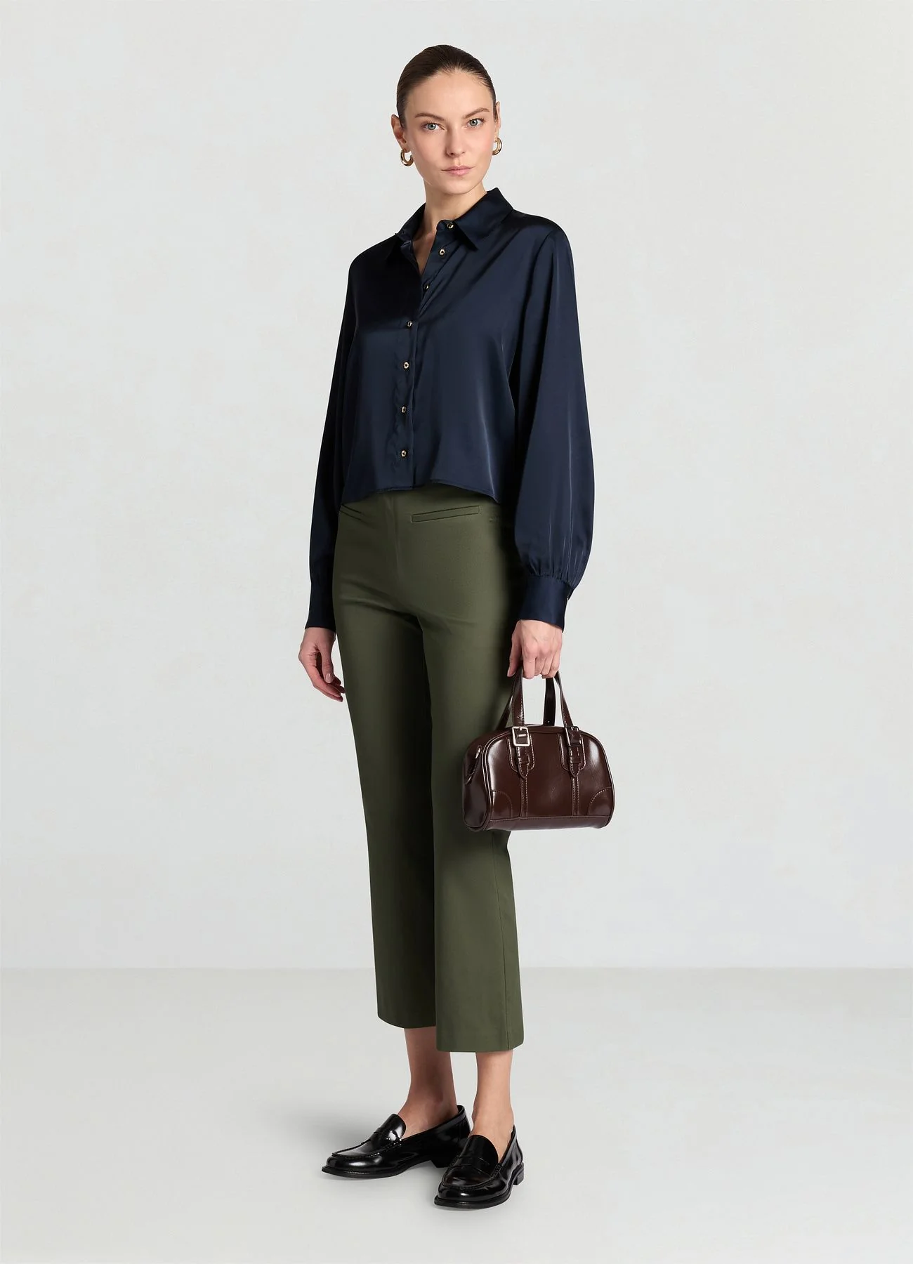 Pantaloni cropped flare tinta unita - Image 3
