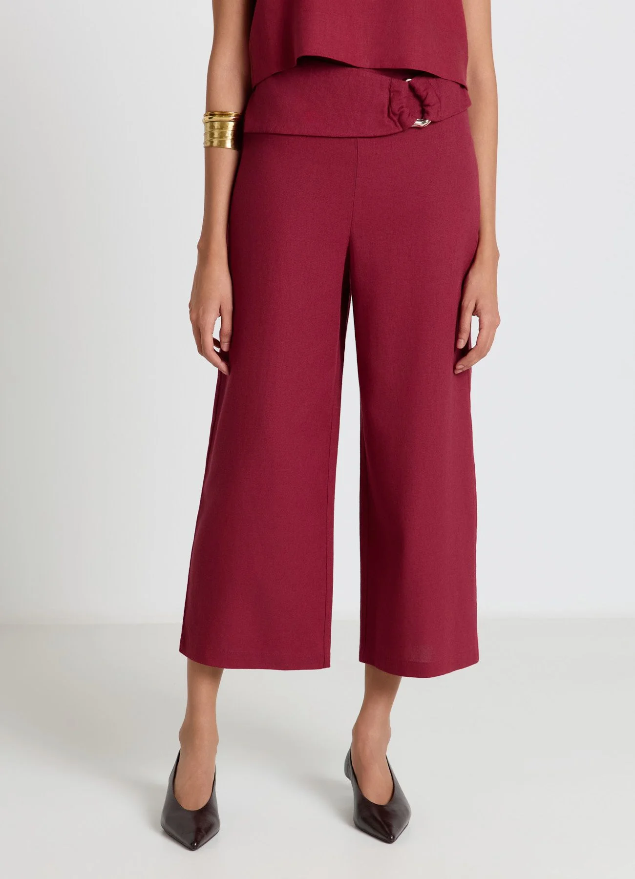 Pantaloni culotte con fibbia in lino - Image 3