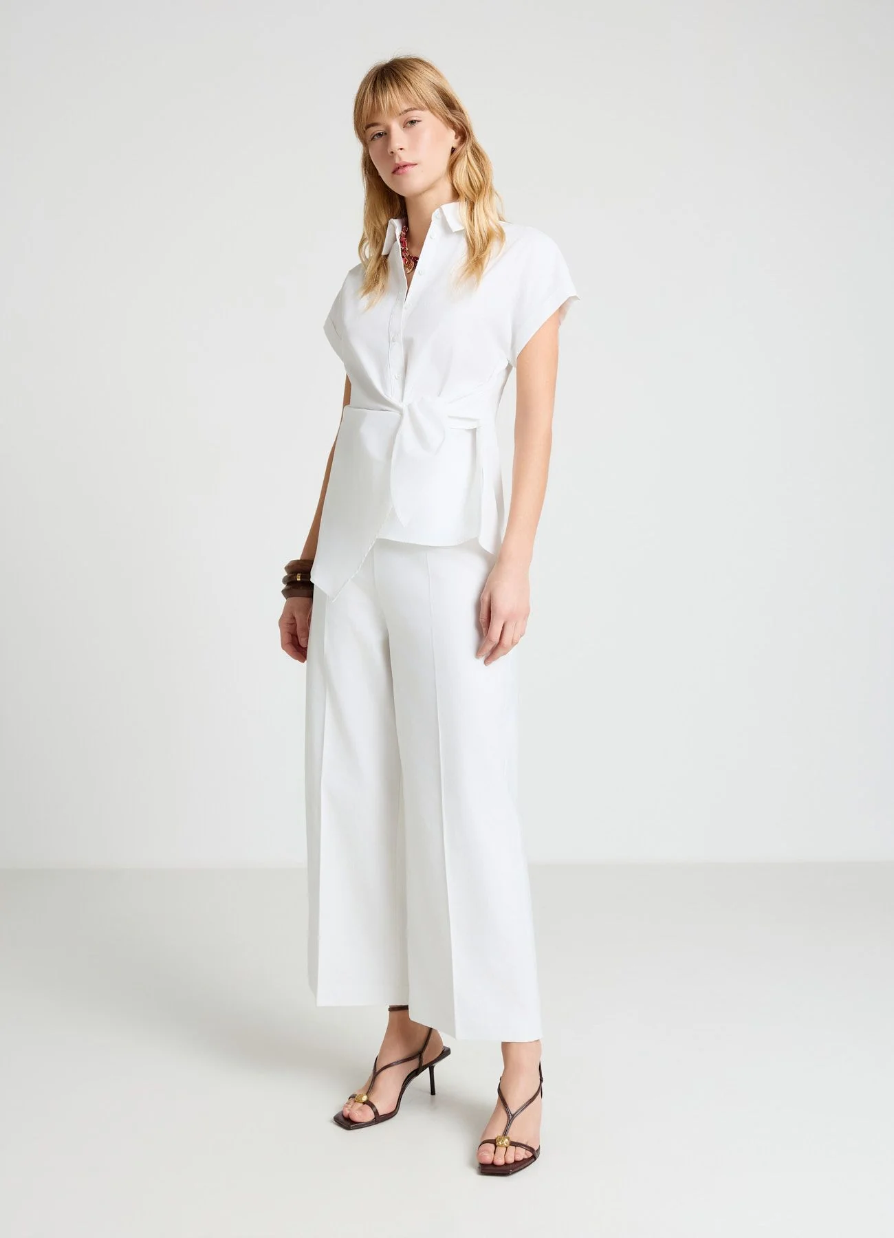 Pantaloni culotte in cotone rasatello