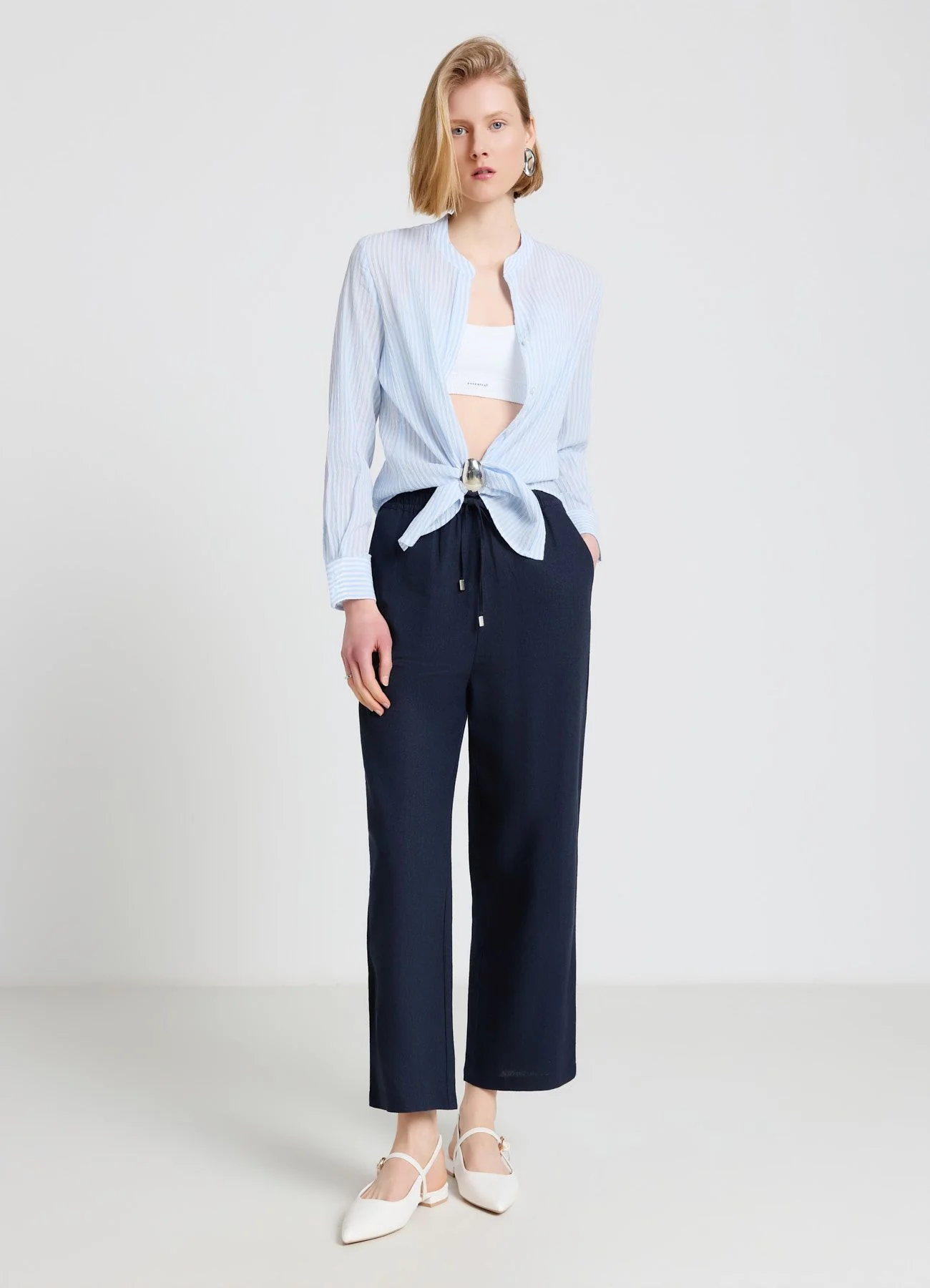 Pantaloni jogger misto lino - Image 2