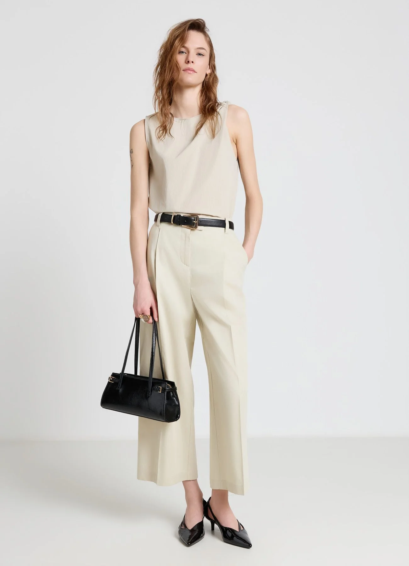 Pantaloni palazzo crop con pinces