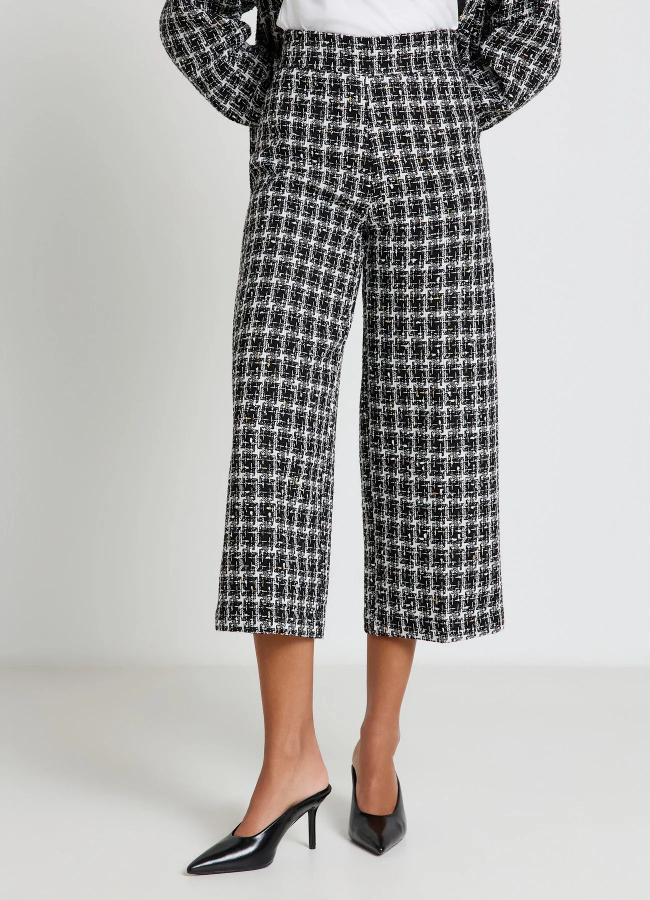Pantaloni palazzo cropped in tweed - Image 2