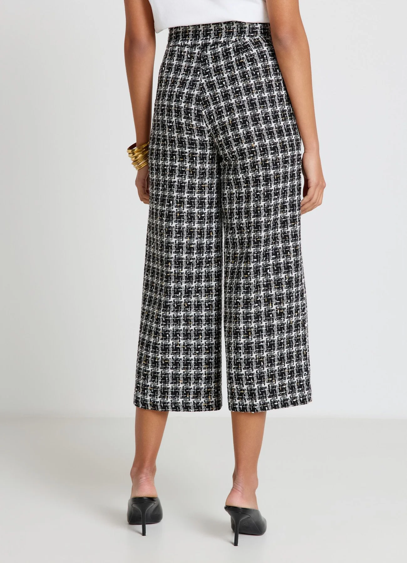 Pantaloni palazzo cropped in tweed - Image 3