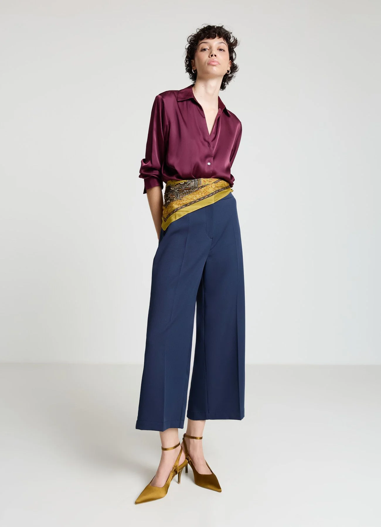 Pantaloni palazzo cropped tinta unita - Image 3