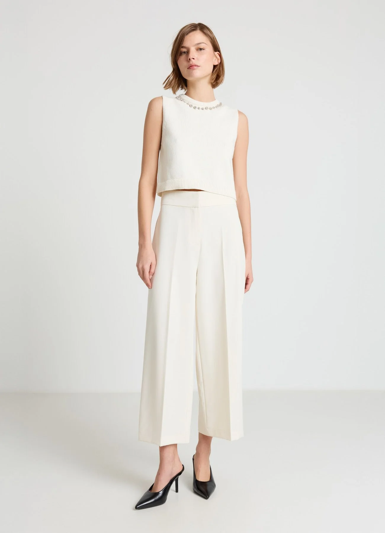 Pantaloni palazzo cropped tinta unita - Image 3