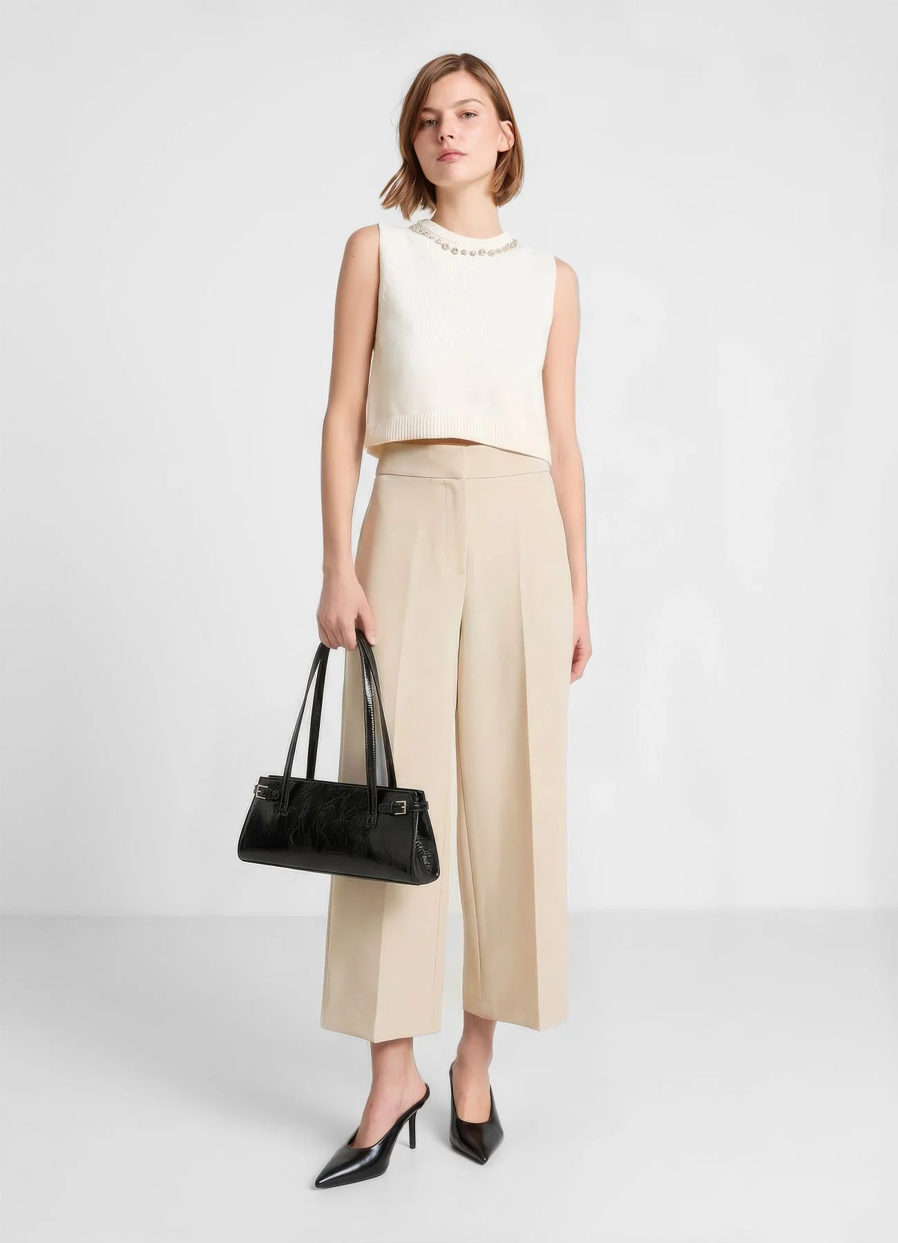 Pantaloni palazzo cropped tinta unita - Image 3