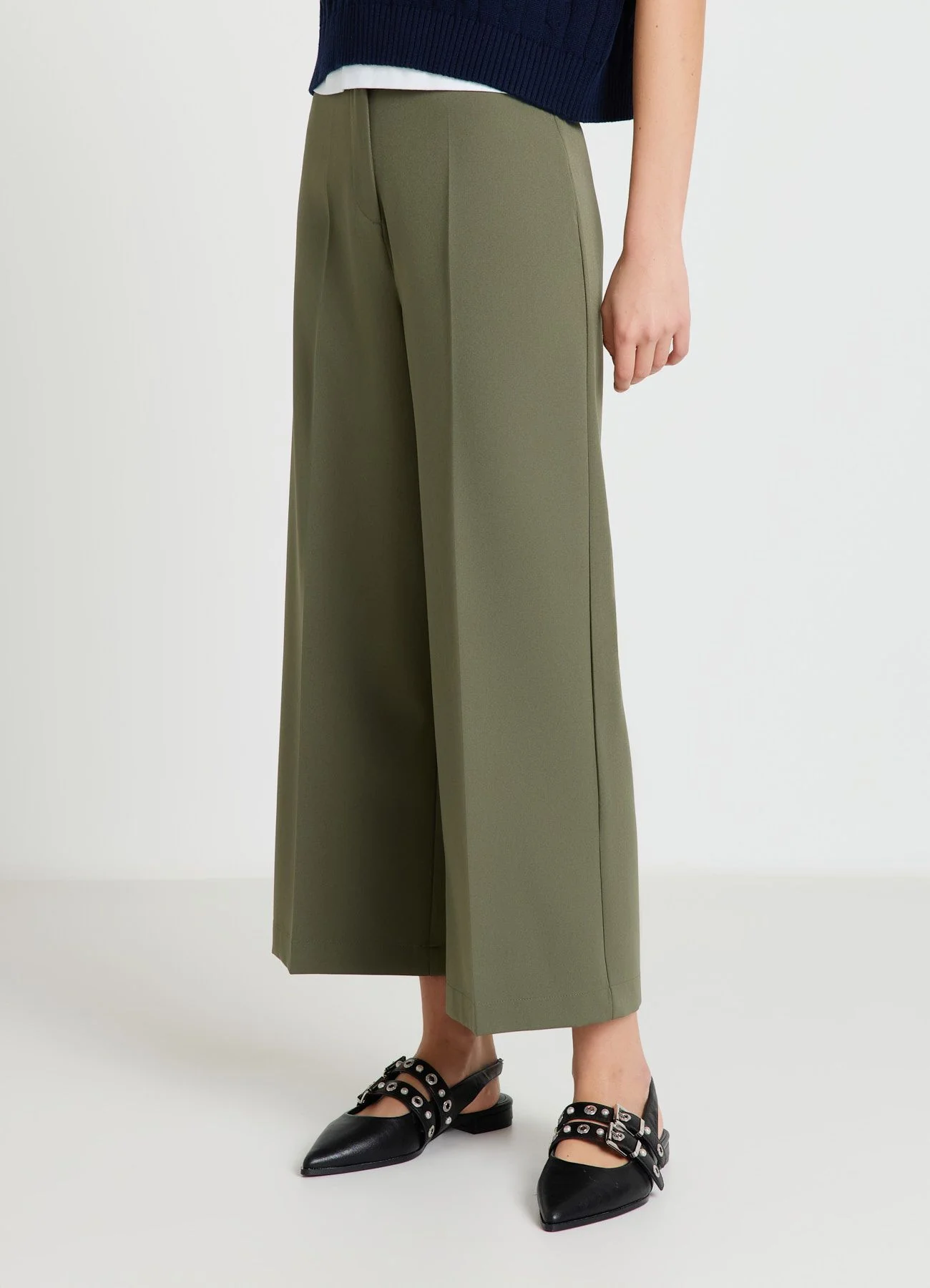 Pantaloni palazzo cropped tinta unita