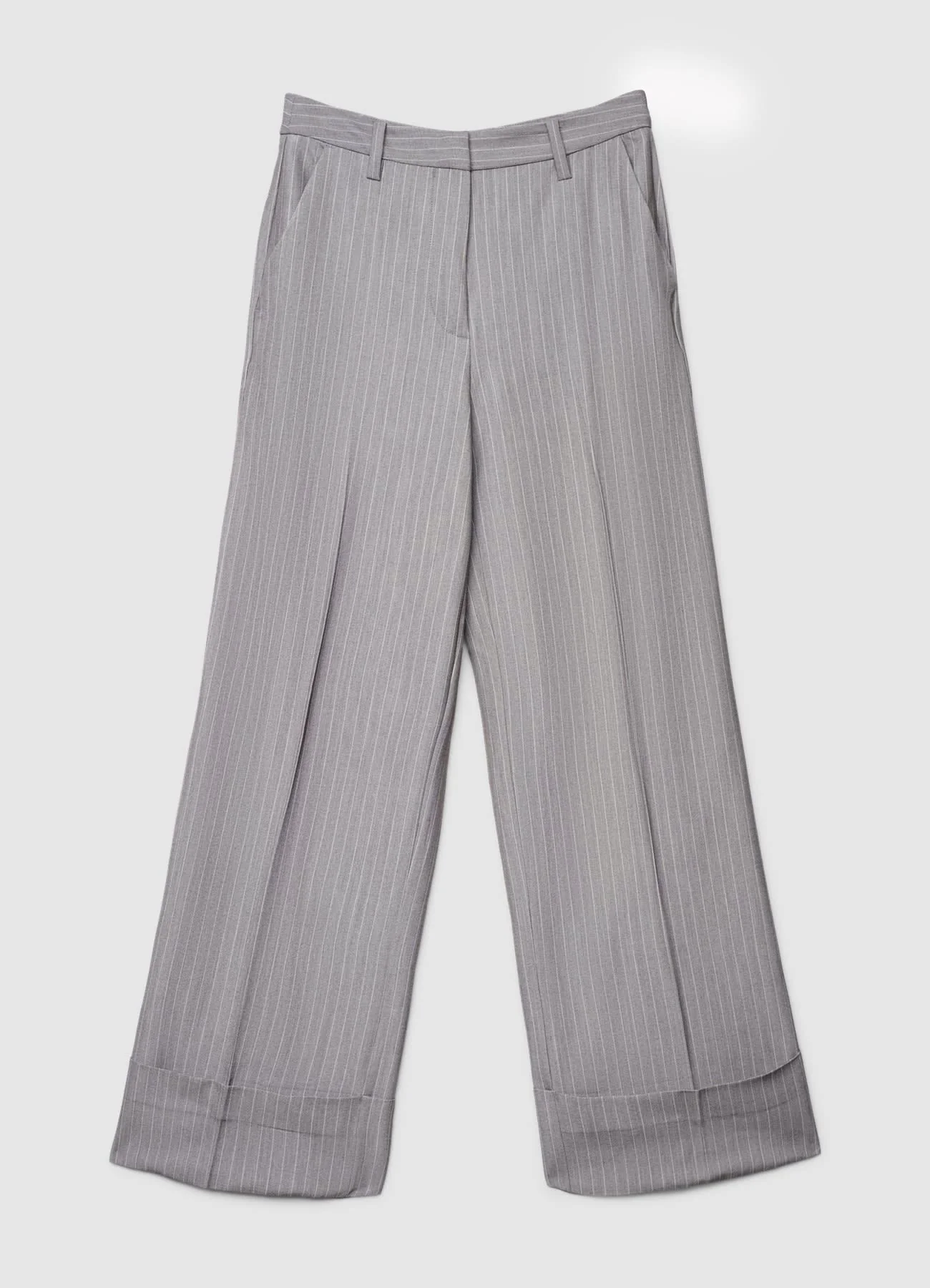 Pantaloni palazzo gessati con risvolto - Image 6