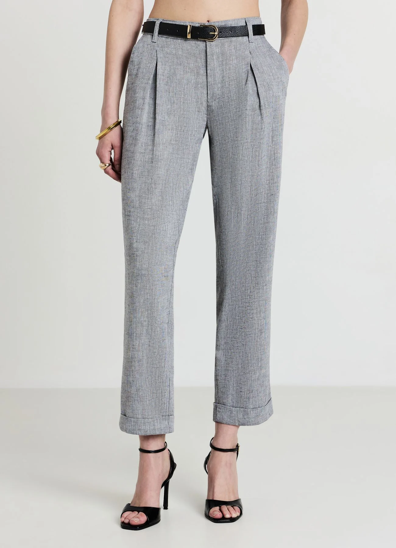Pantaloni tasche alla francese misto lino