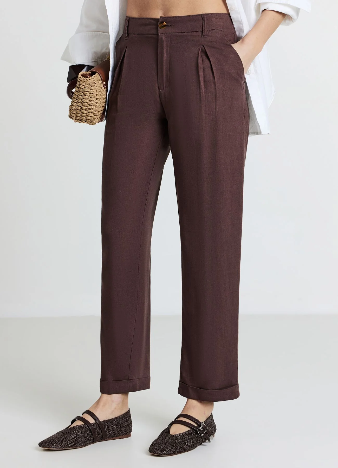 Pantaloni tasche alla francese misto lino